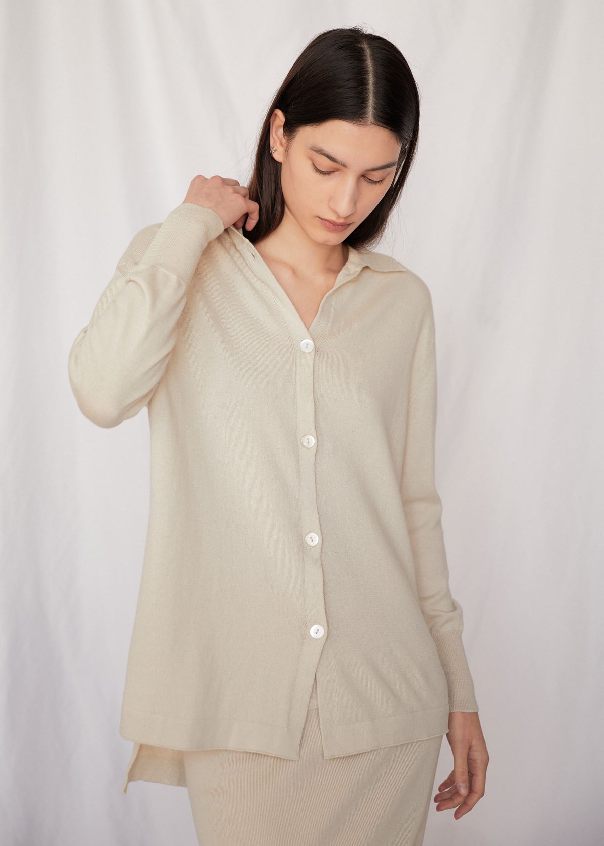 Uma Knit Button Up Shirt in Ecru