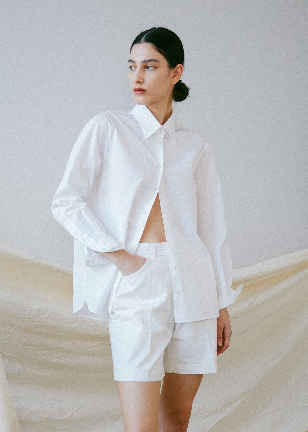 Carolyn Button Up in White Poplin