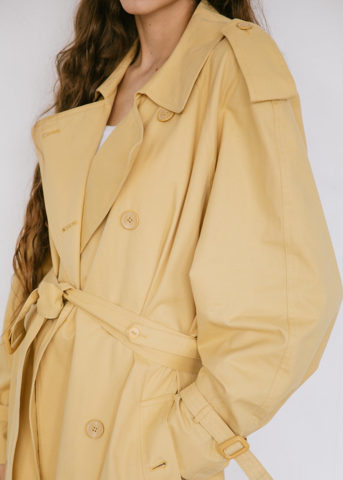 Vintage 1990s Oversized Belted Trench Coat in Butter Yellow