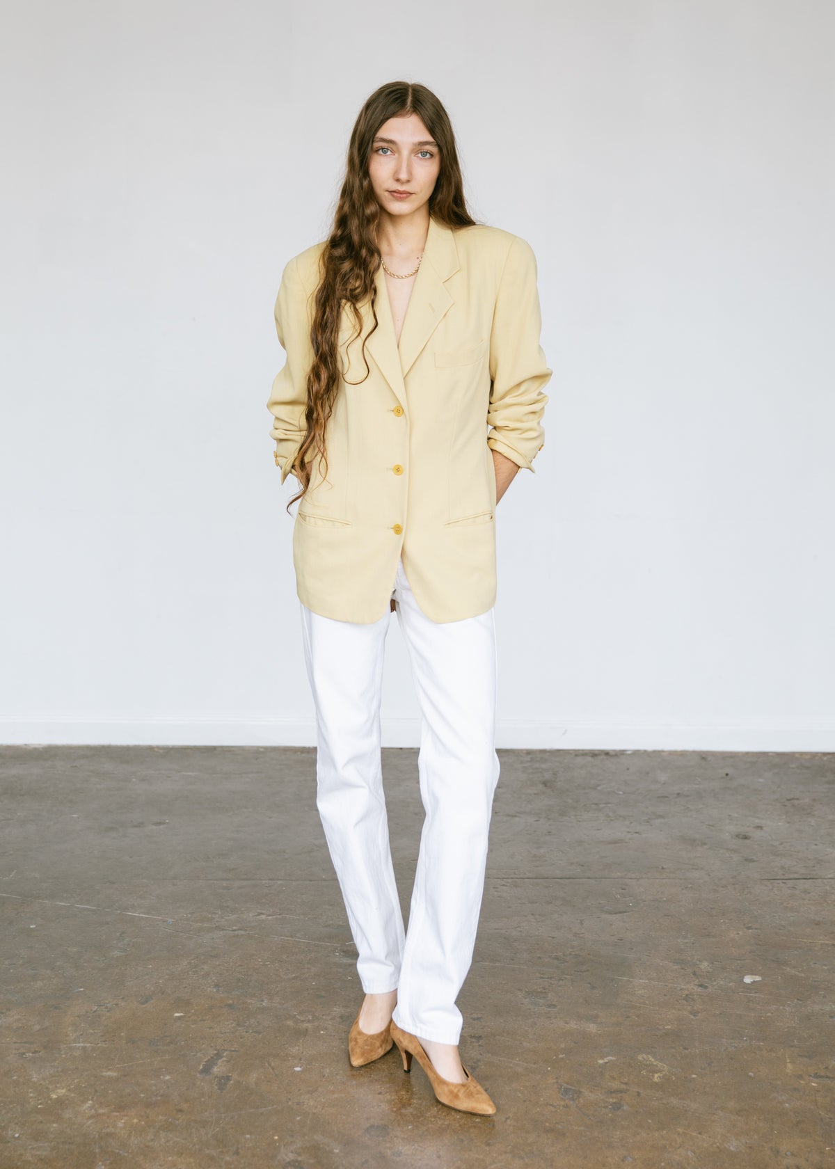 Vintage 1990s Calvin Klein Minimalist Blazer in Butter Yellow