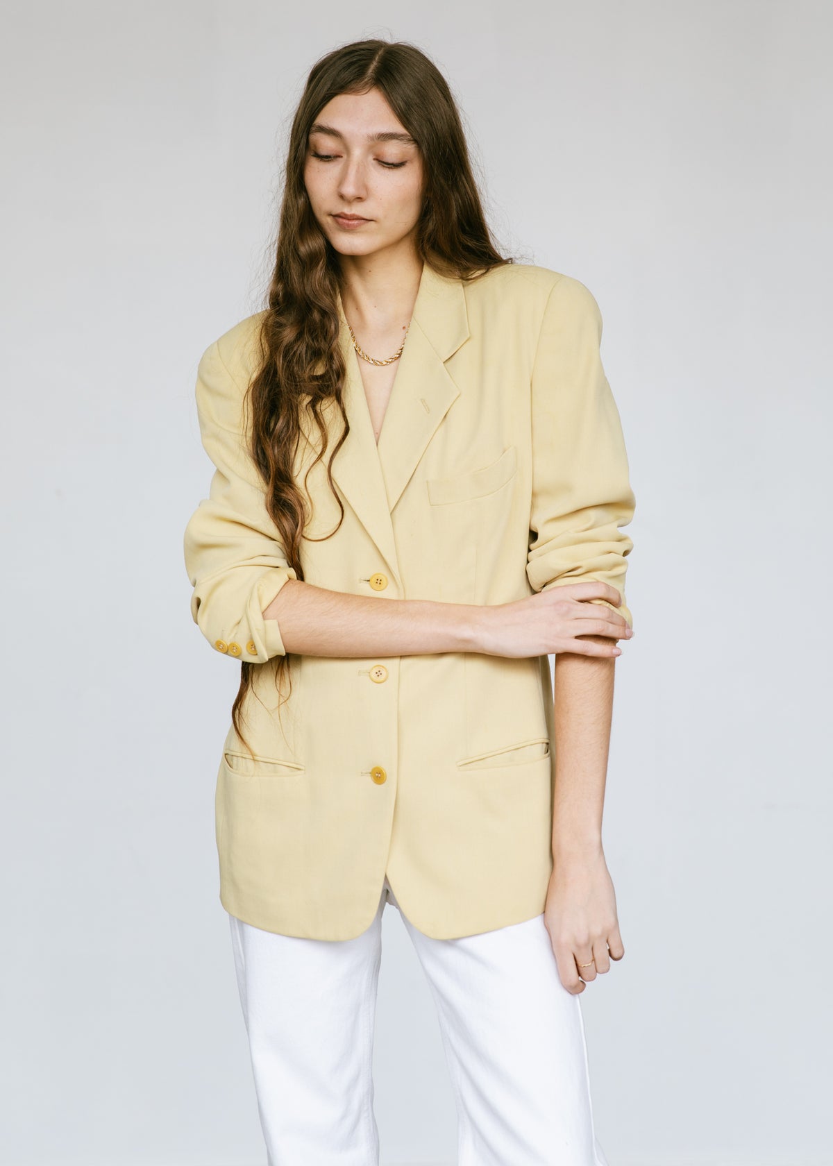 Vintage 1990s Calvin Klein Minimalist Blazer in Butter Yellow