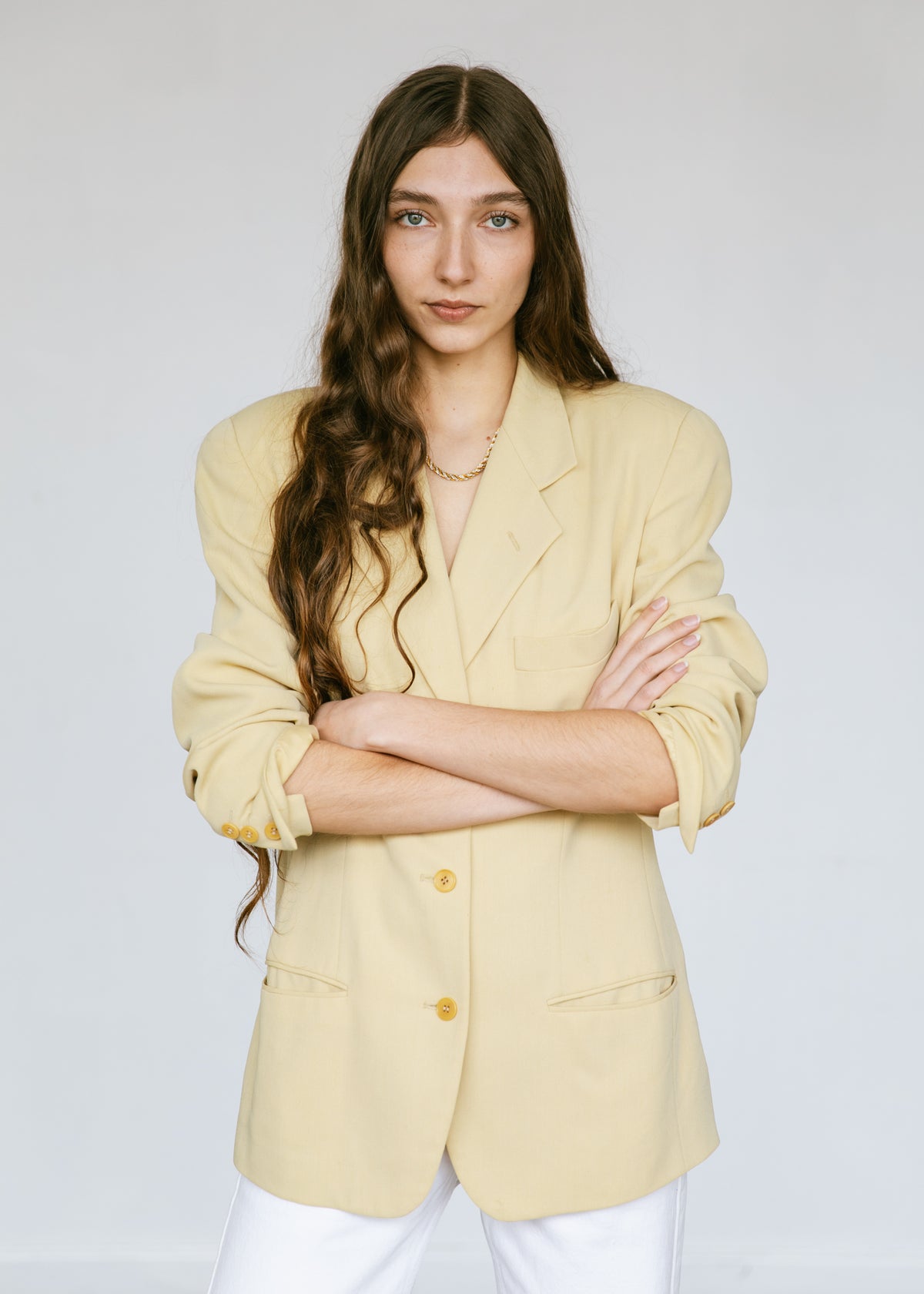 Vintage 1990s Calvin Klein Minimalist Blazer in Butter Yellow