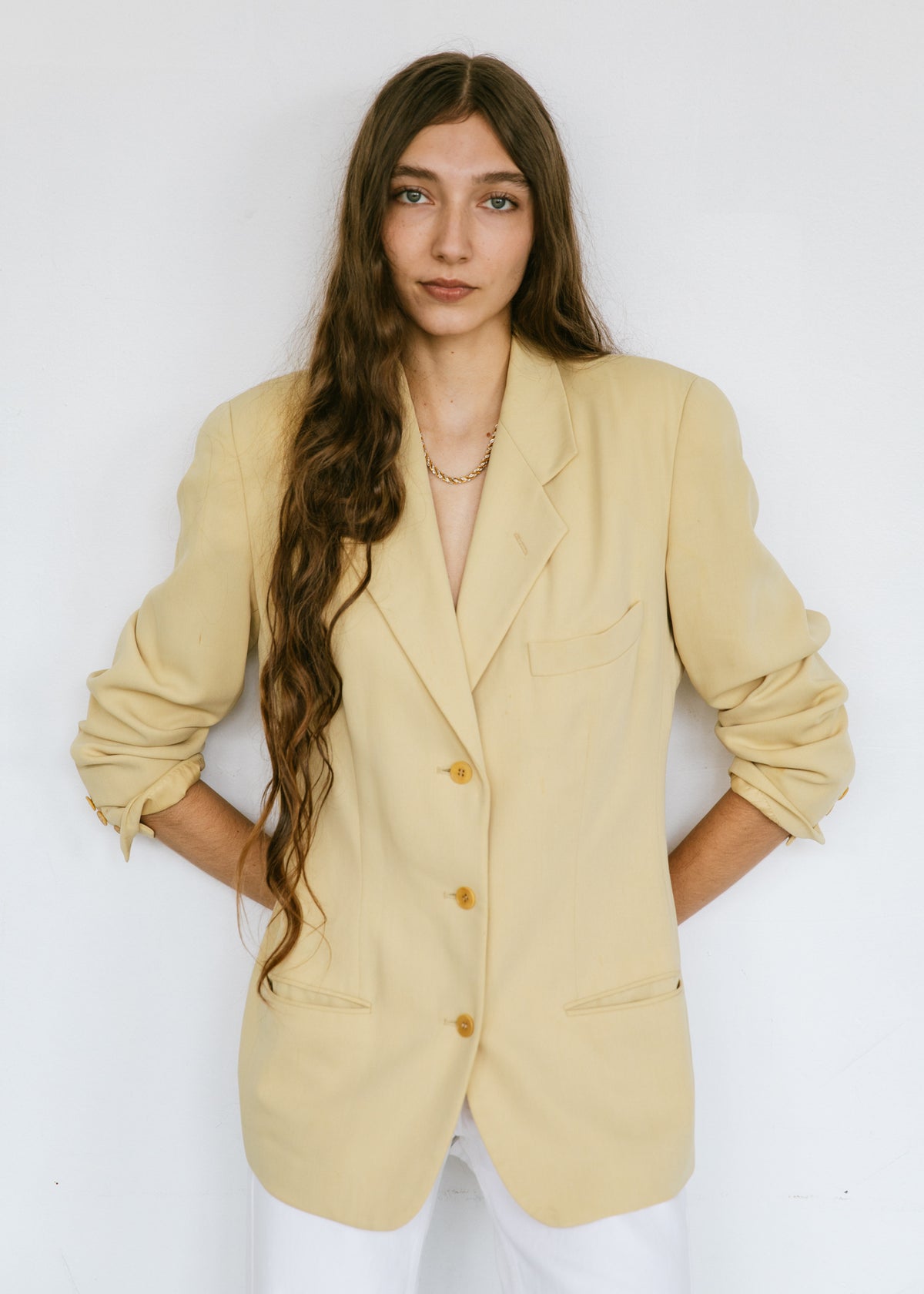 Vintage 1990s Calvin Klein Minimalist Blazer in Butter Yellow