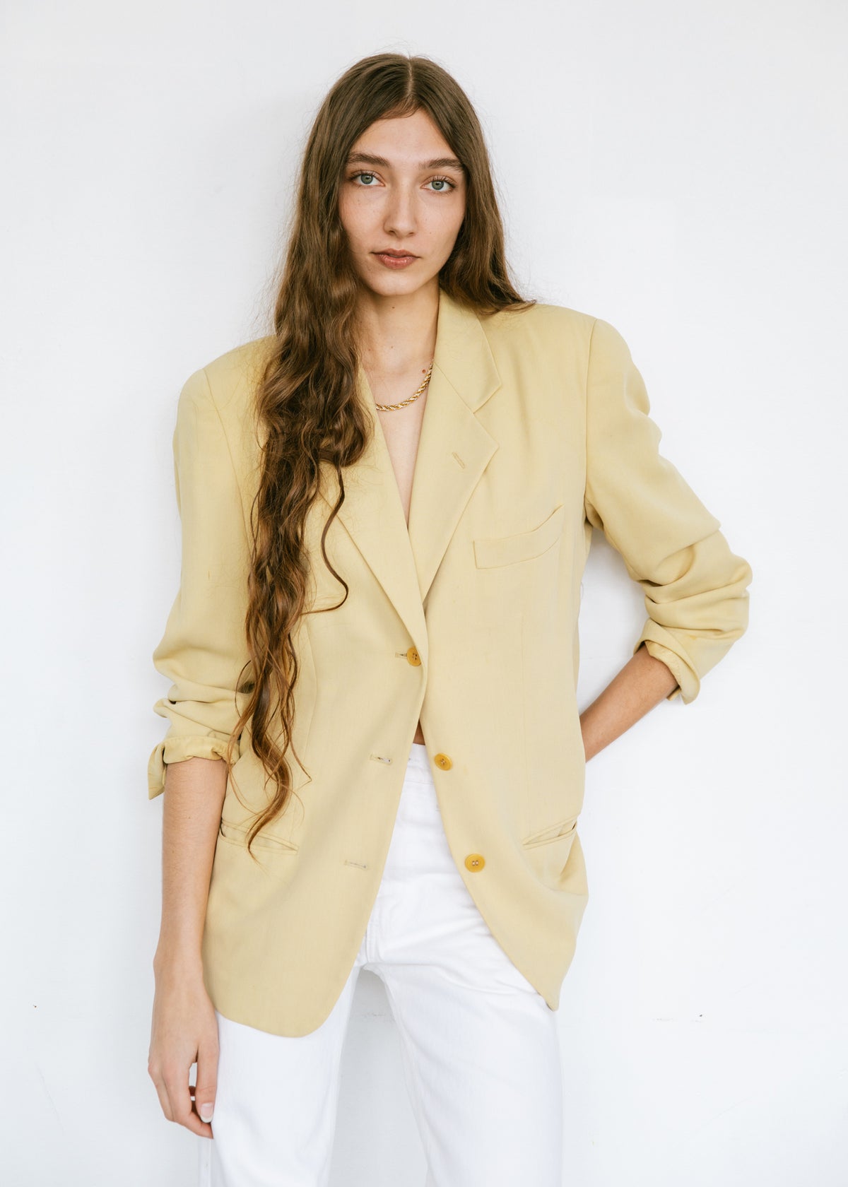 Vintage 1990s Calvin Klein Minimalist Blazer in Butter Yellow