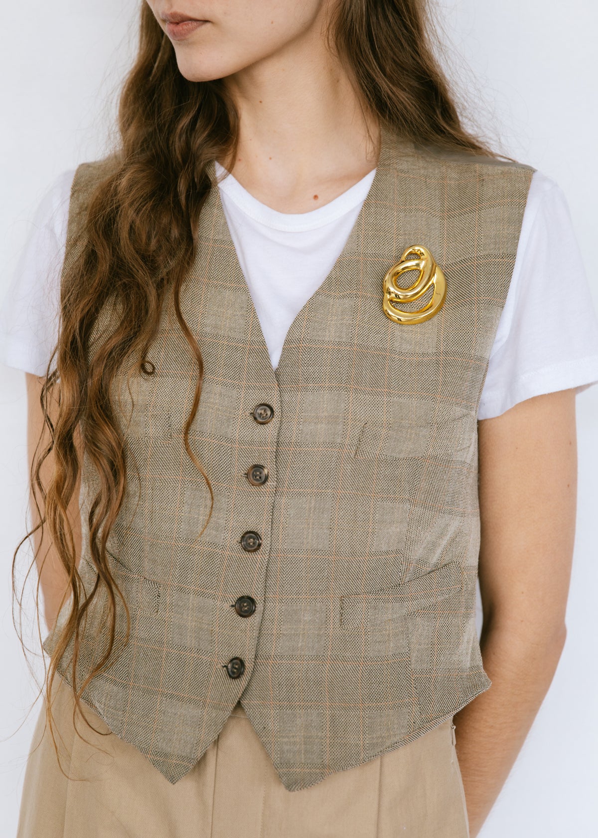 Vintage 1990s DNKY Plaid Vest in Brown