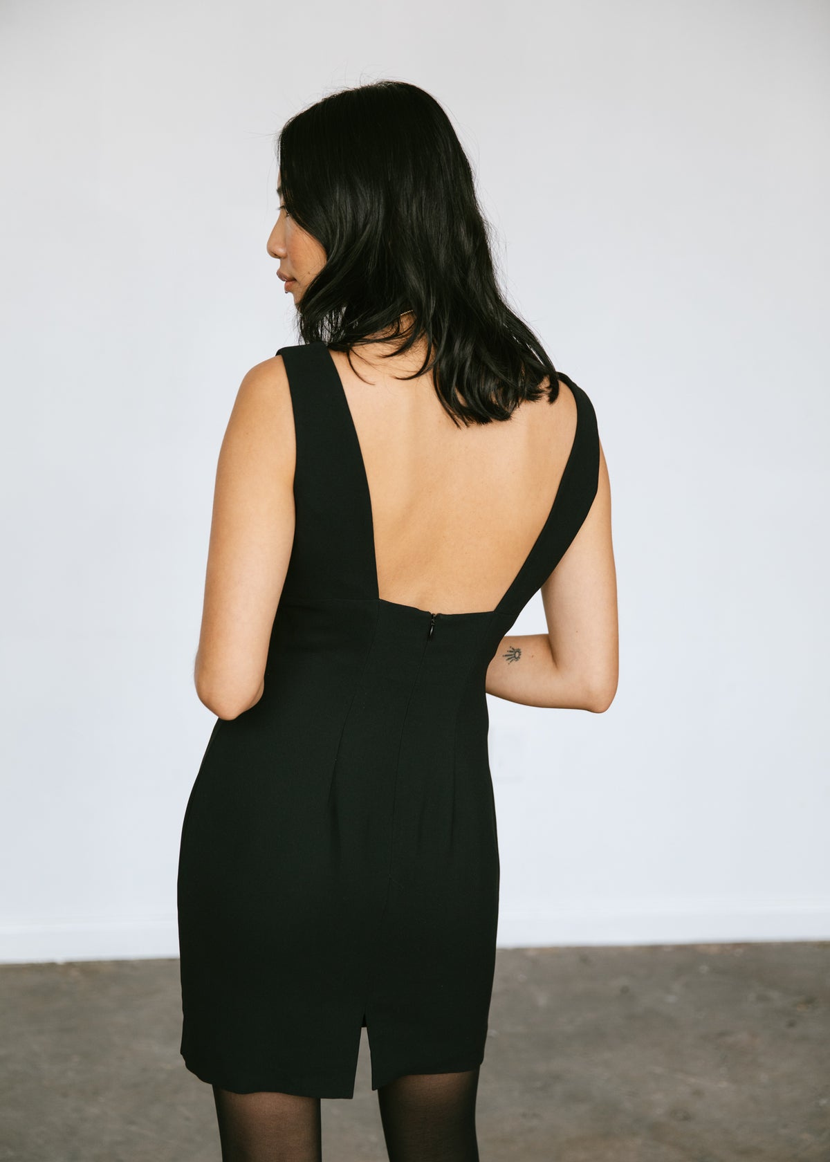 Vintage 1990s minimalist little black dress with square neckline in black