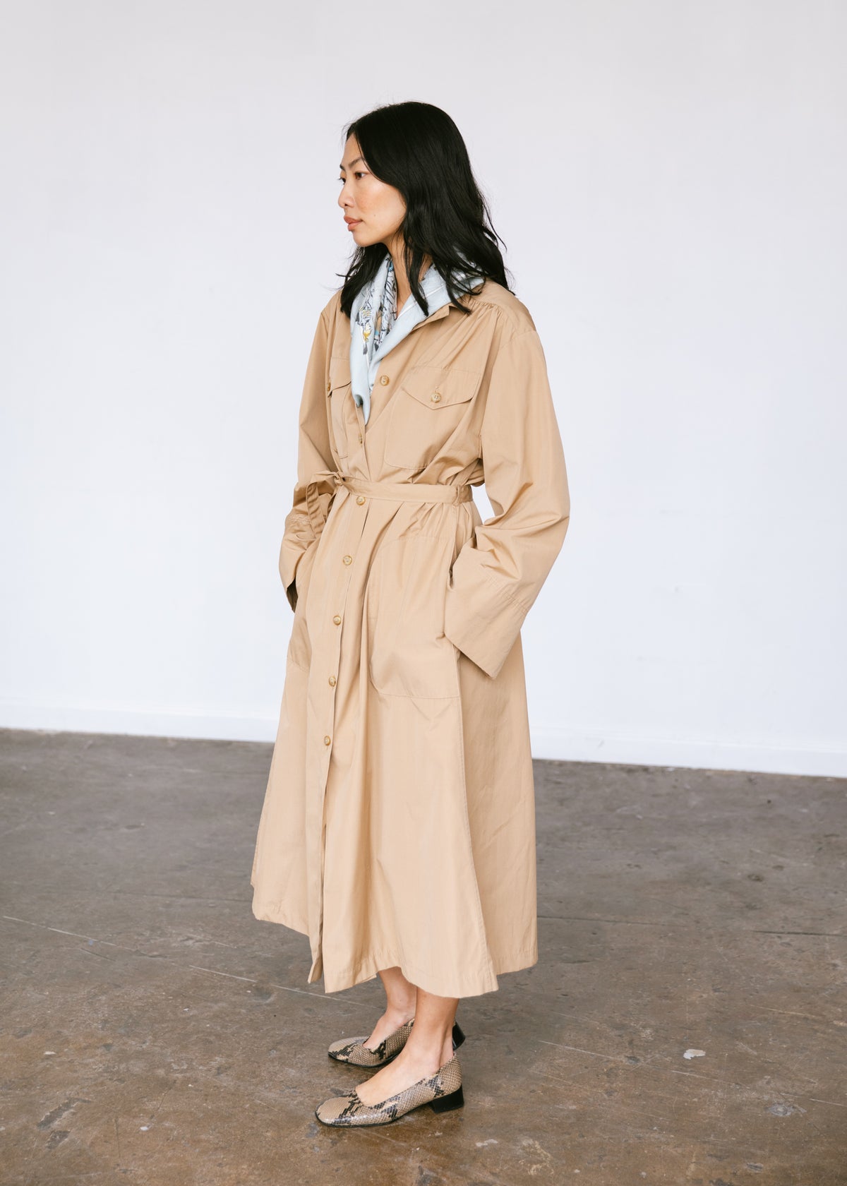 Vintage 1970s Jaeger Oversized Pleated Coat in Tan
