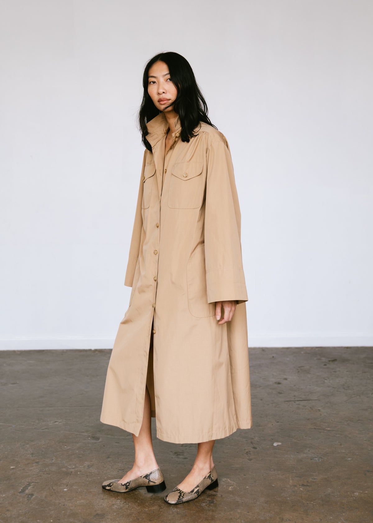 Vintage 1970s Jaeger Oversized Pleated Coat in Tan