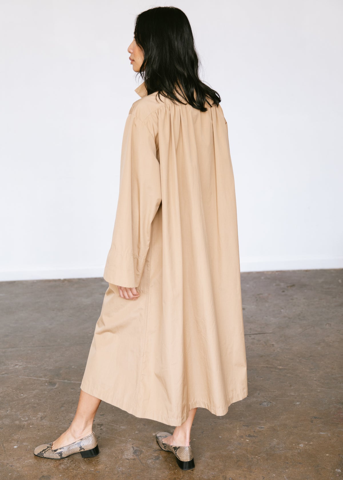 Vintage 1970s Jaeger Oversized Pleated Coat in Tan