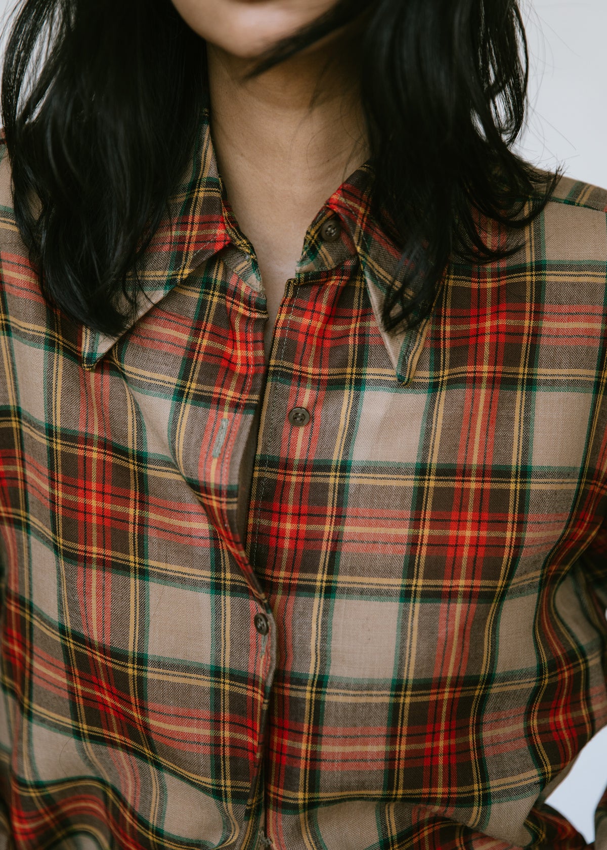 Vintage 1970s Calvin Klein Plaid Button Down Shirt in Red Brown