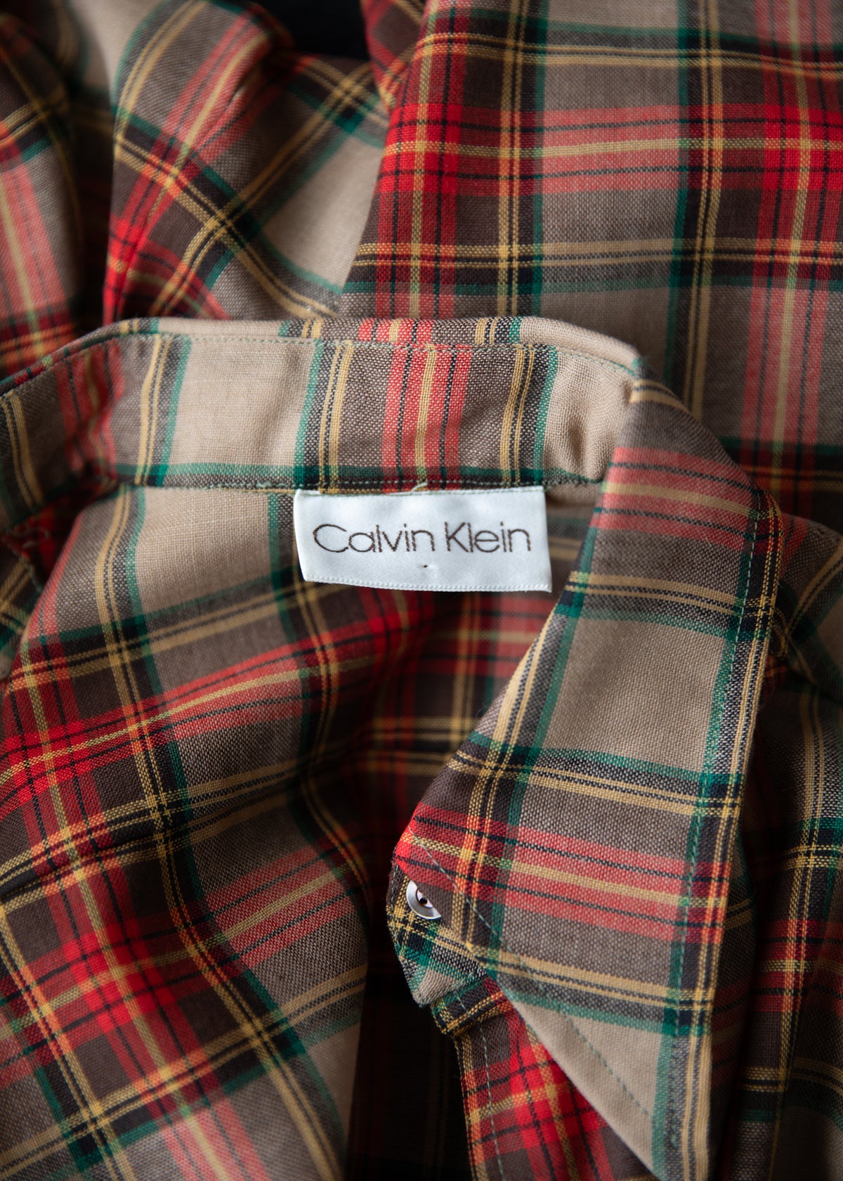 Vintage 1970s Calvin Klein Plaid Button Down Shirt in Red Brown