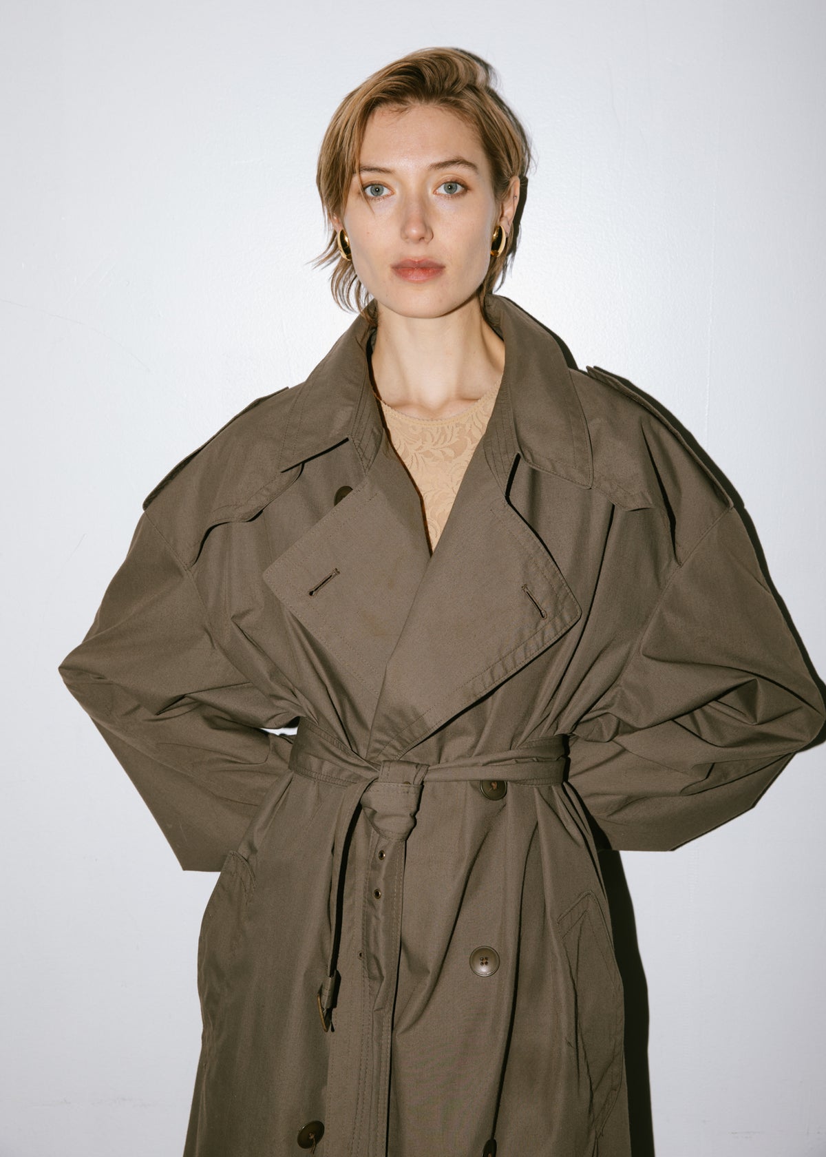 Vintage 1990s Christian Dior Oversized Belted Rain Trench Coat in Olive Grey