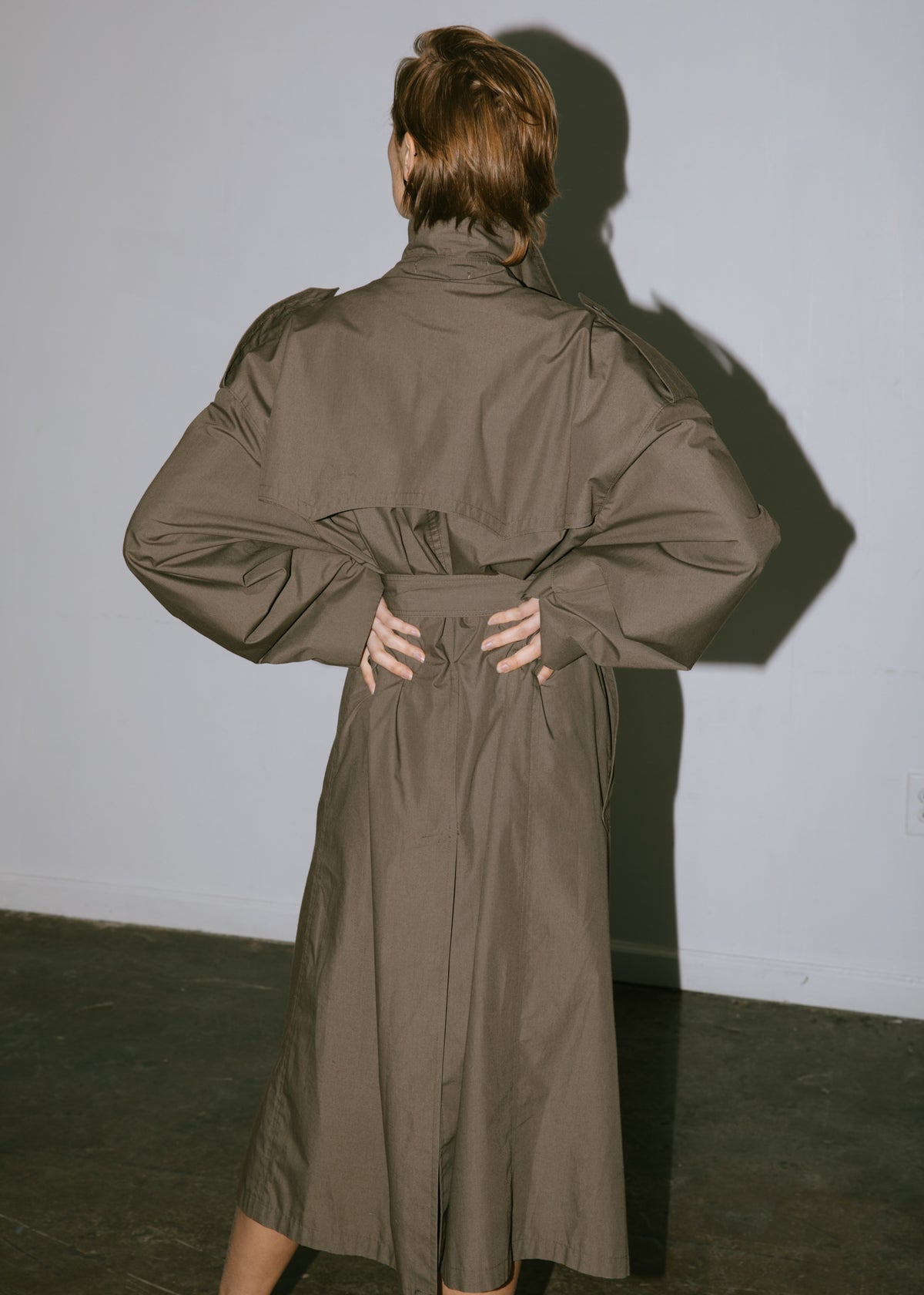 Vintage 1990s Christian Dior Oversized Belted Rain Trench Coat in Olive Grey