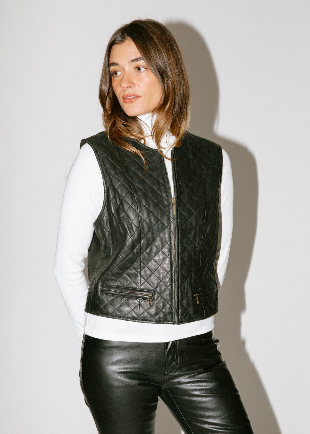 Vintage Black Quilted Leather Vest
