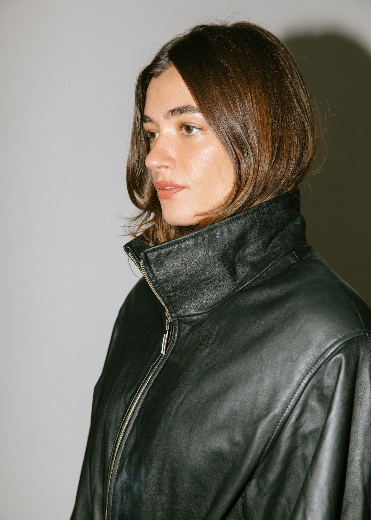 Vintage Black Leather Tie Belted Jacket