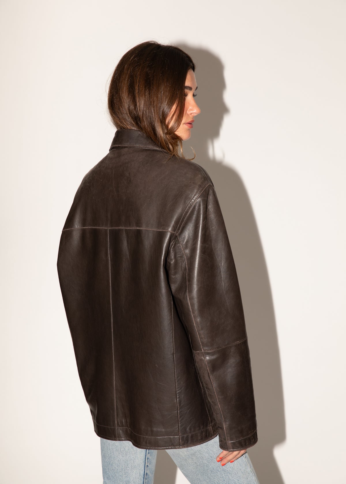 Vintage Perry Ellis Oversized Brown Leather Jacket