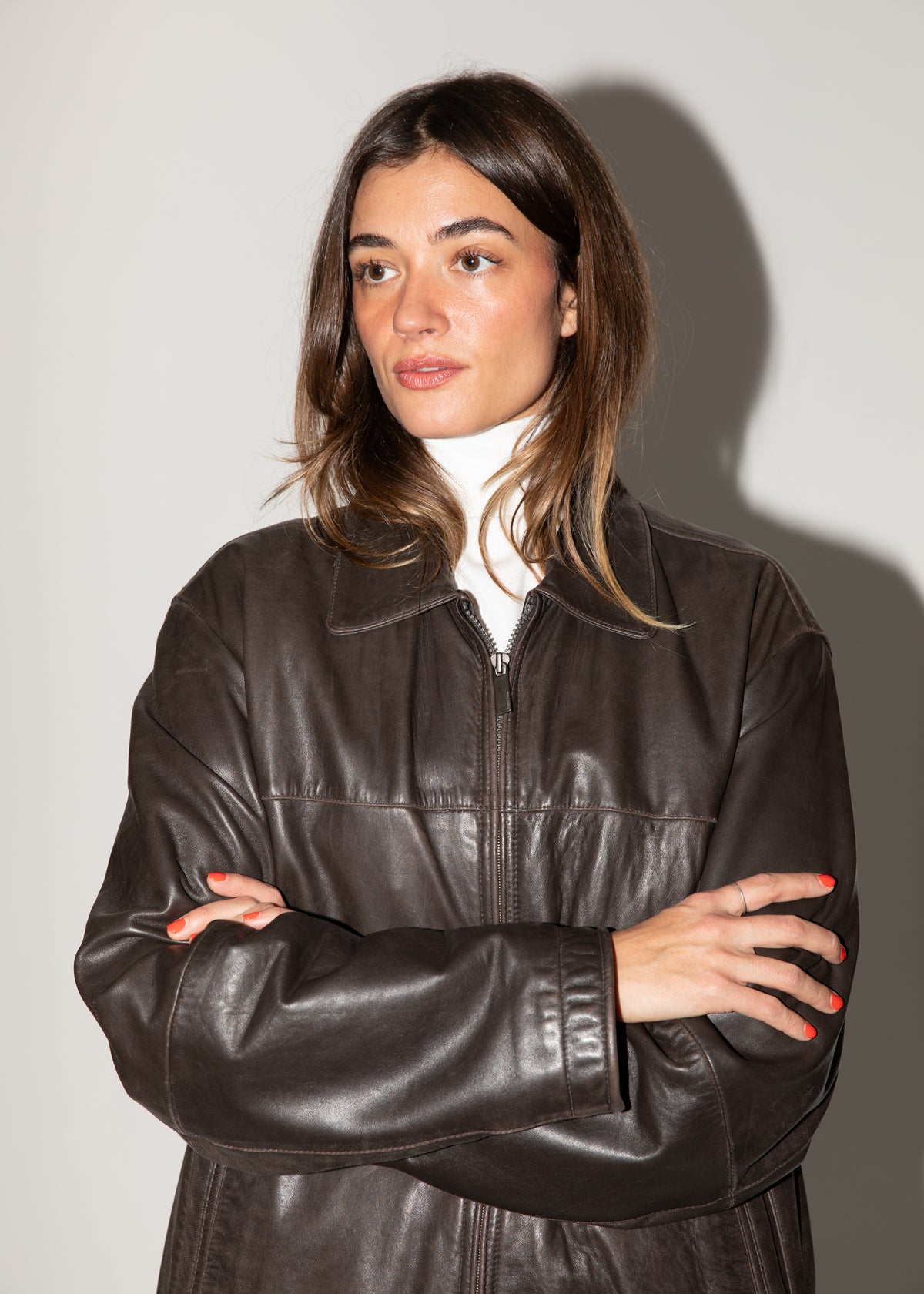 Vintage Perry Ellis Oversized Brown Leather Jacket