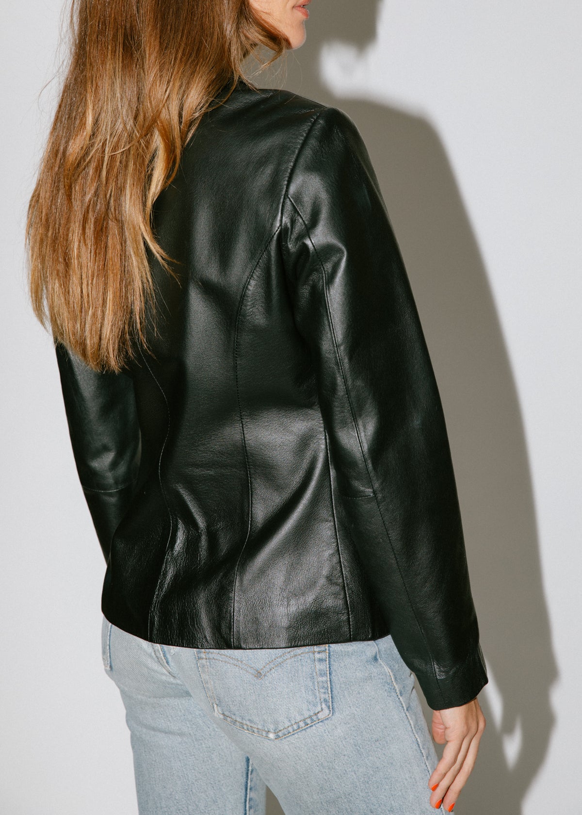 Vintage Black Leather Fitted Blazer Jacket