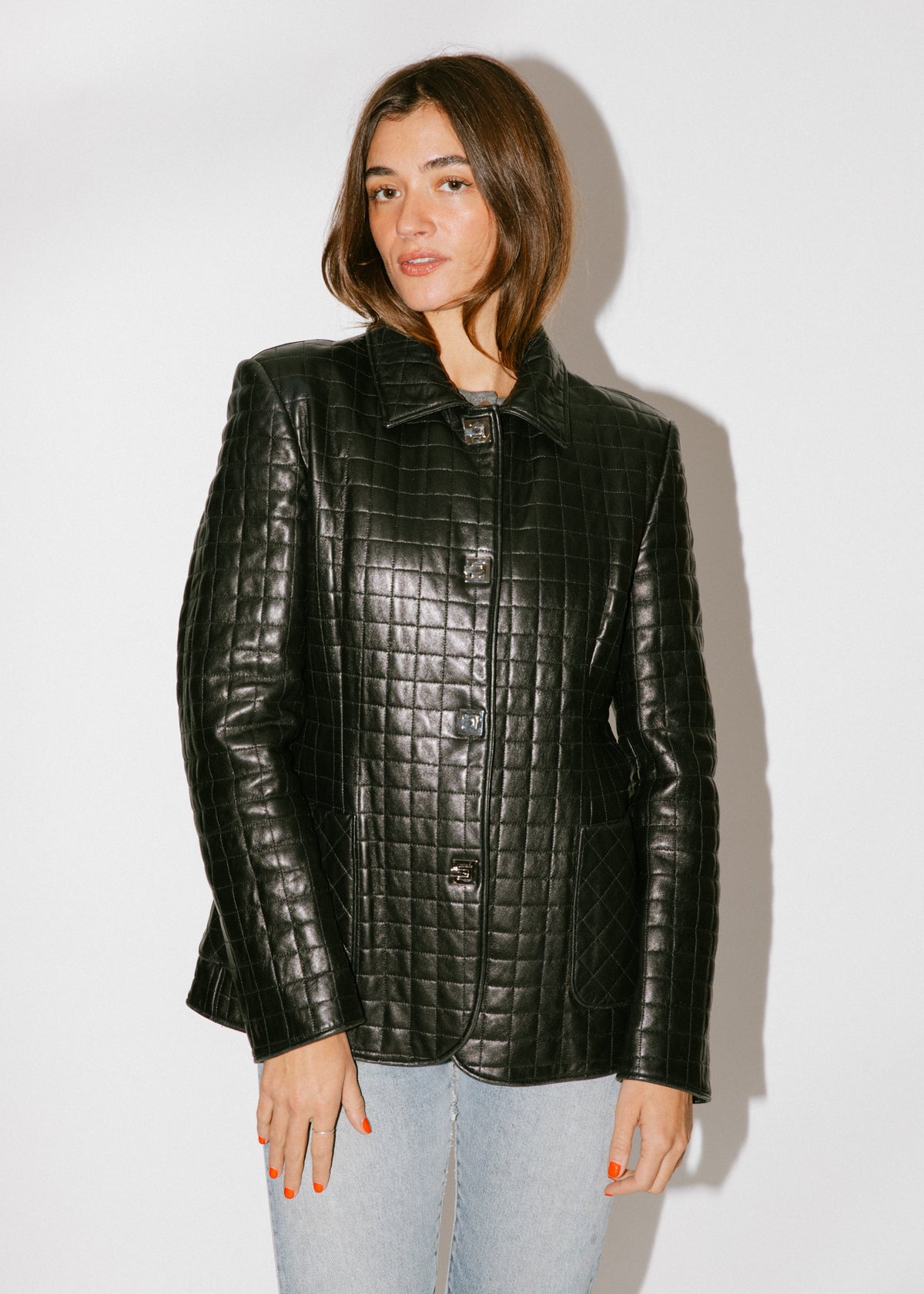 Vintage Black Leather Quilted Jacket