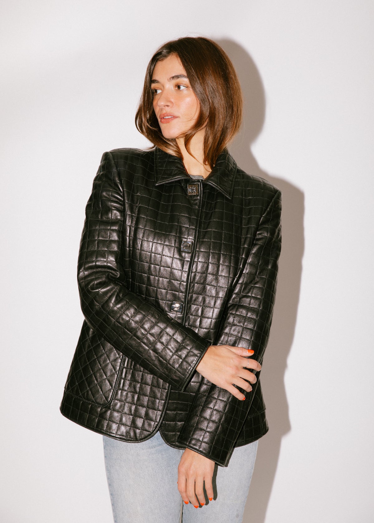 Vintage Black Leather Quilted Jacket