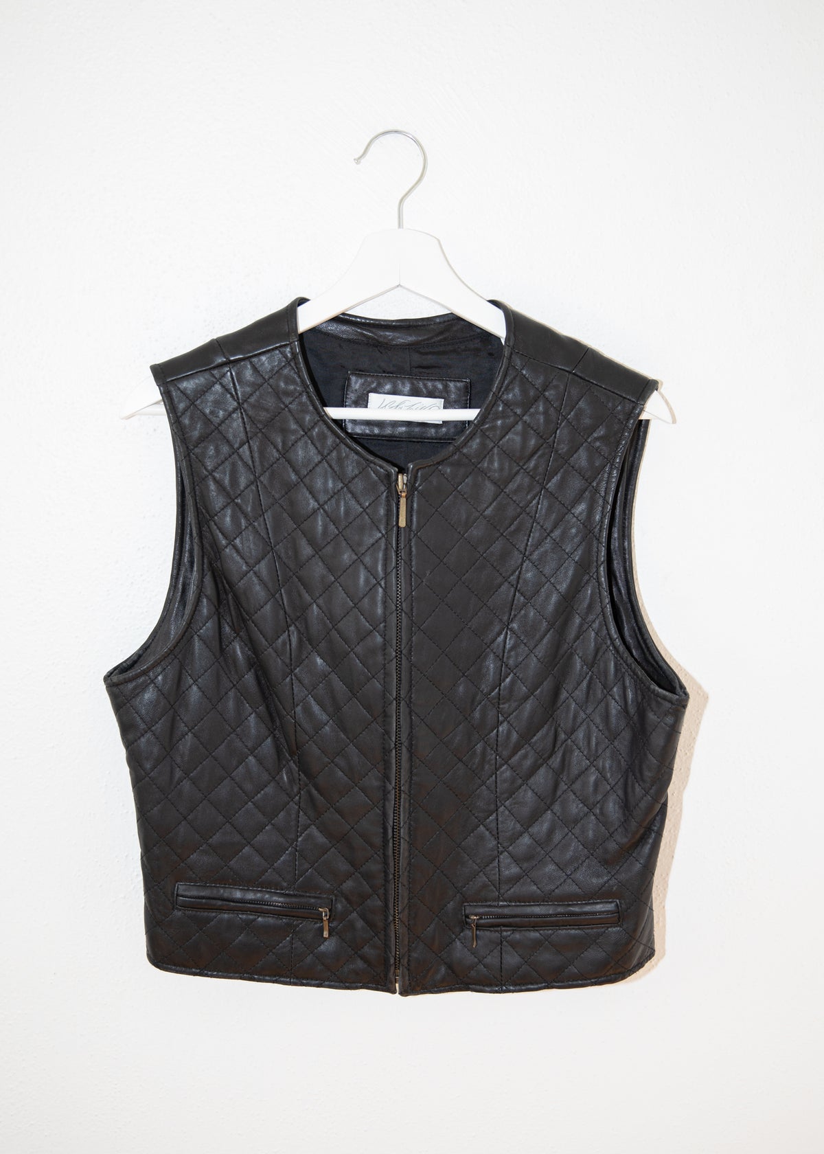 Vintage Black Quilted Leather Vest
