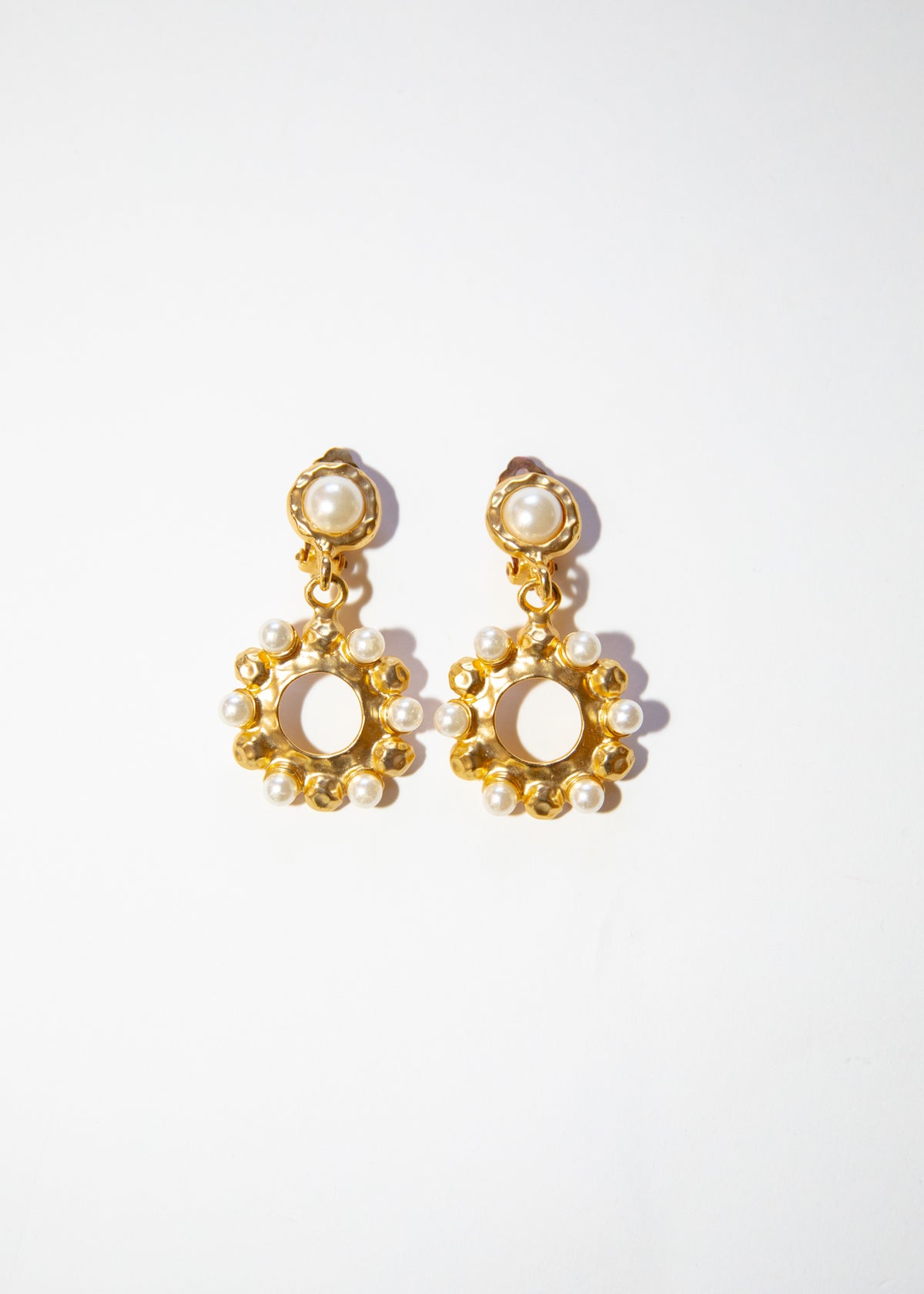 Vintage Gold Pearl Circle Drop Earrings