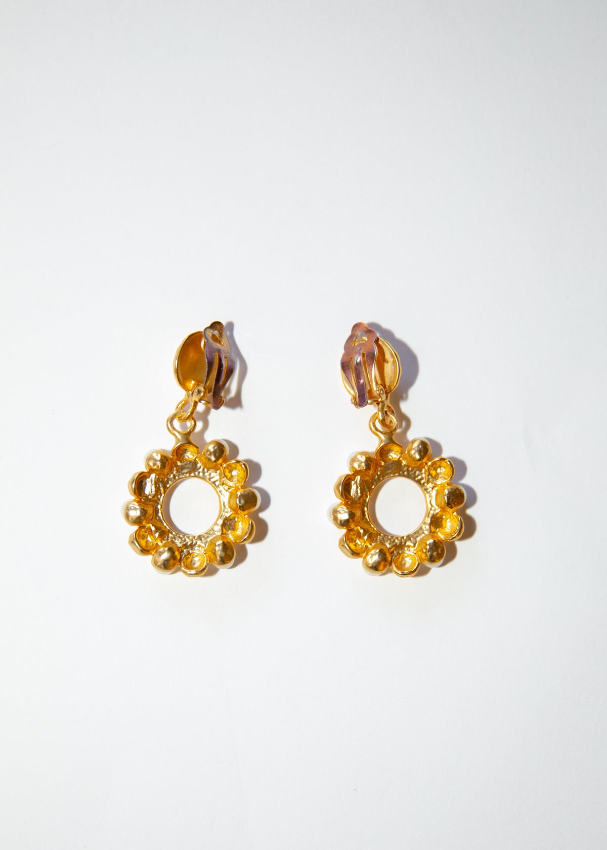 Vintage Gold Pearl Circle Drop Earrings