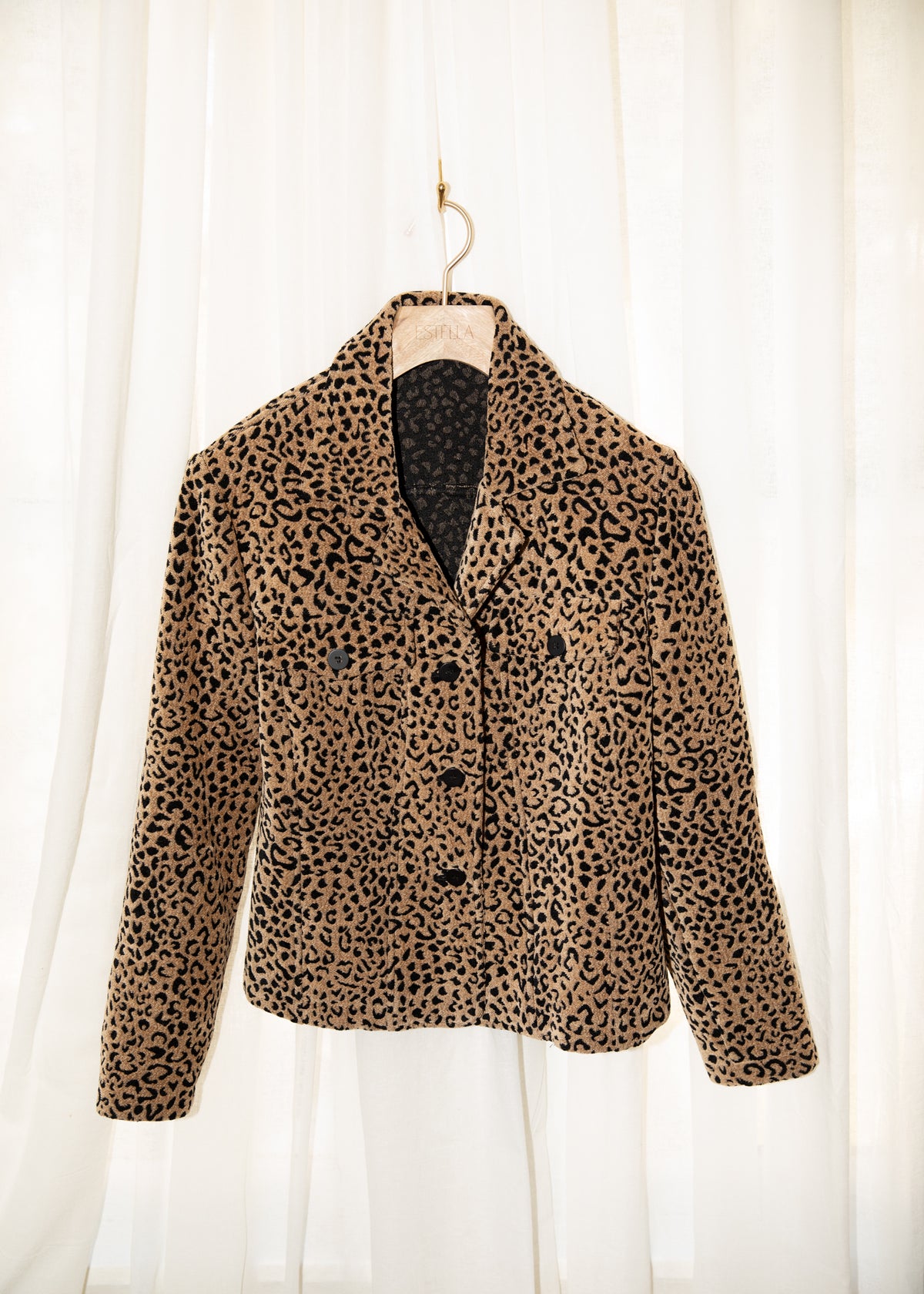 Vintage Leopard Print Textured Cropped Jacket