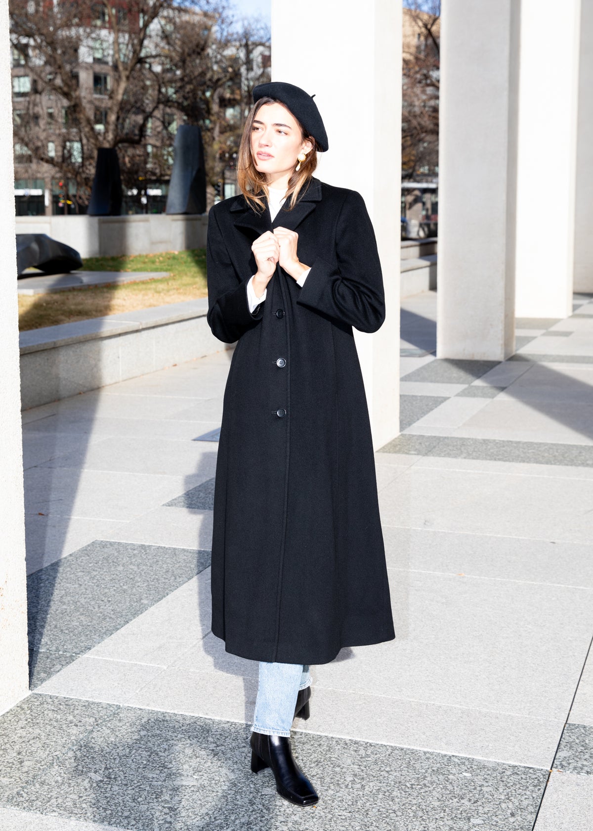 Vintage 90s Calvin Klein Black Merino Wool Coat
