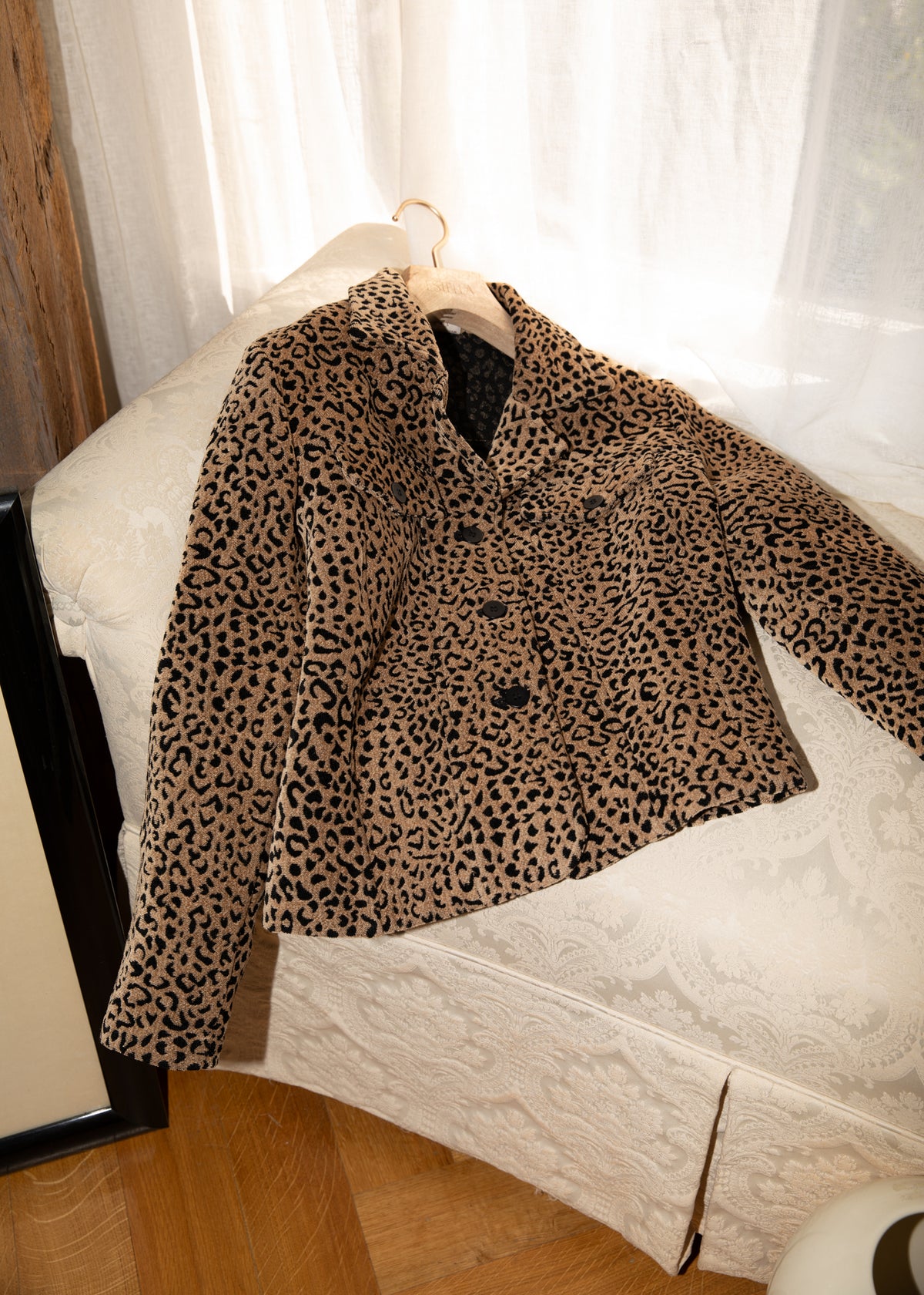Vintage Leopard Print Textured Cropped Jacket
