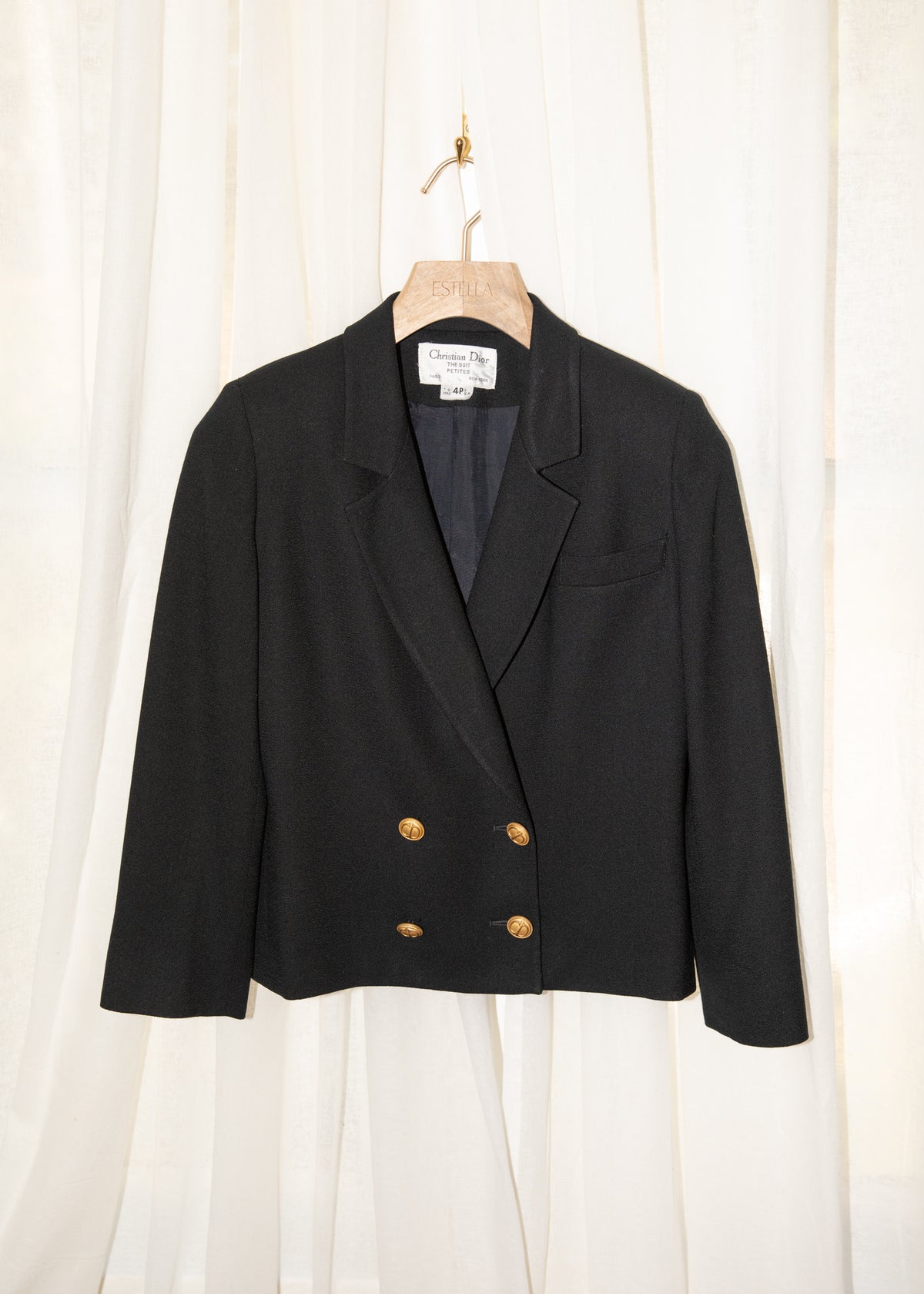 Vintage Christian Dior Black Cropped Double-Breasted Blazer