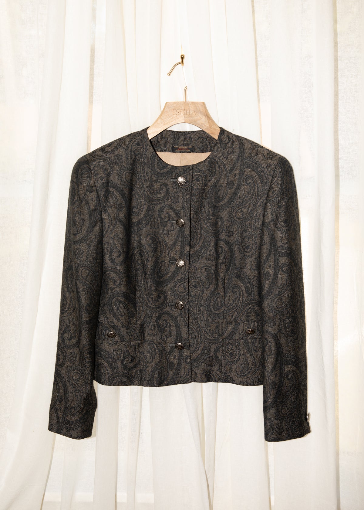 Vintage Navy & Bronze Paisley Jacquard Cropped Jacket