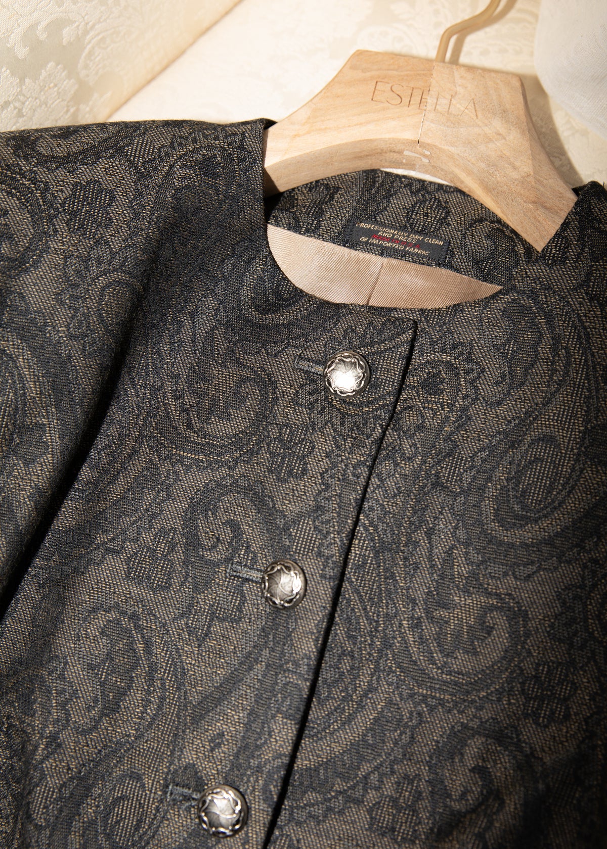 Vintage Navy & Bronze Paisley Jacquard Cropped Jacket