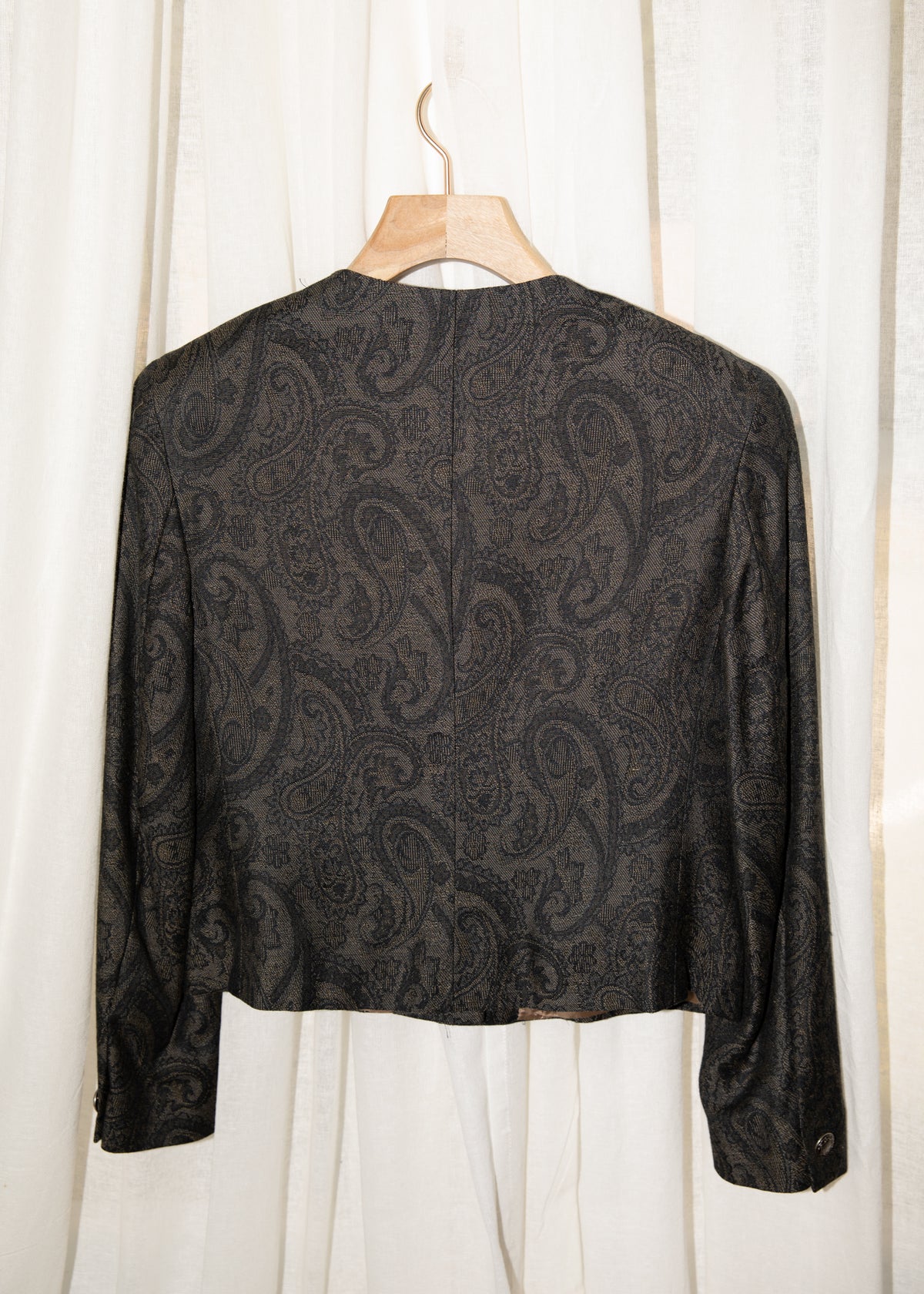 Vintage Navy & Bronze Paisley Jacquard Cropped Jacket