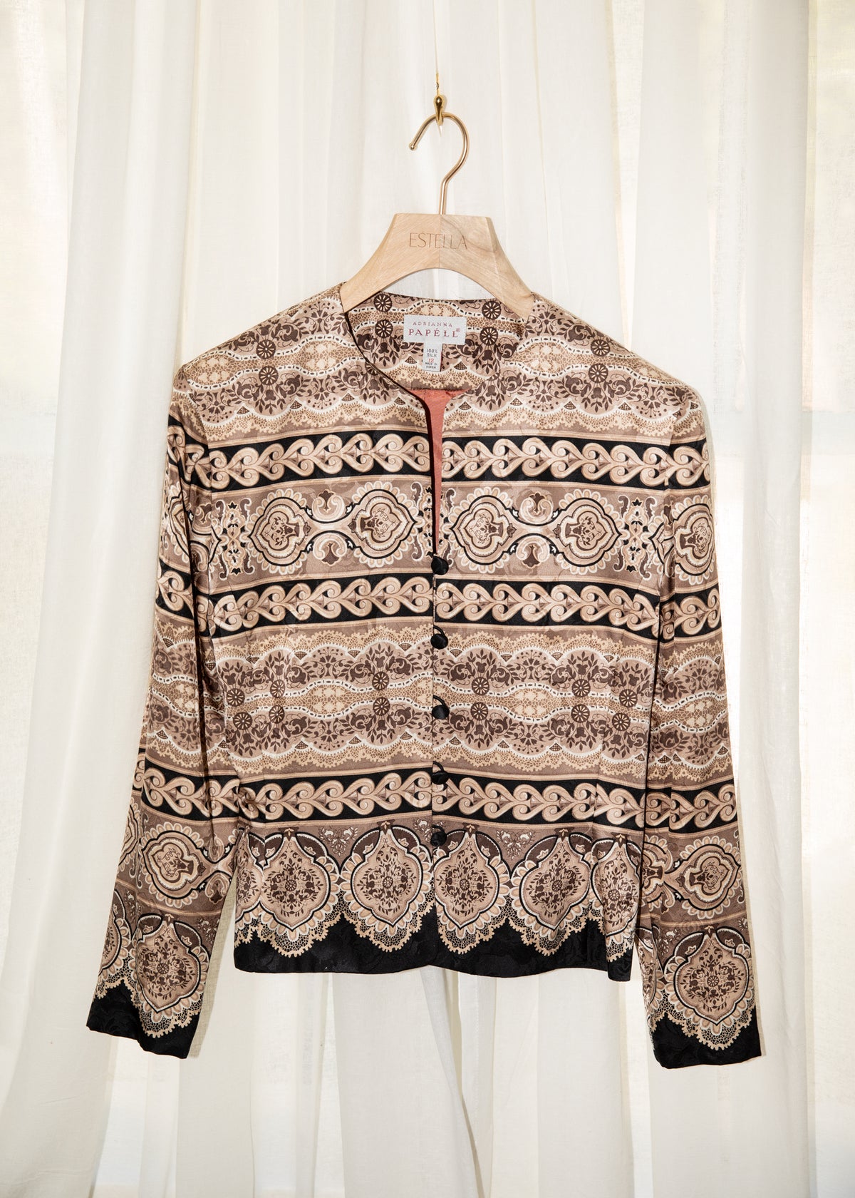 Vintage Ornamental Floral Print Silk Jacket