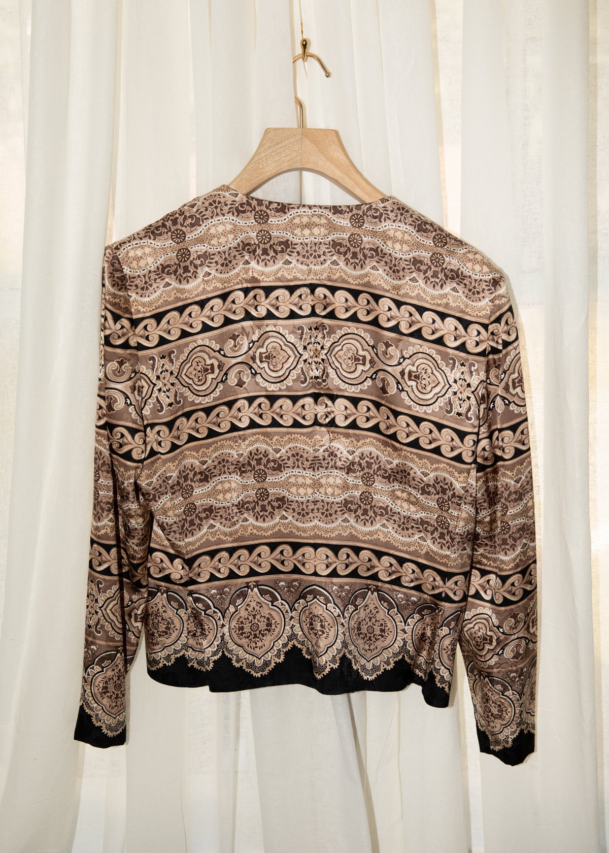 Vintage Ornamental Floral Print Silk Jacket