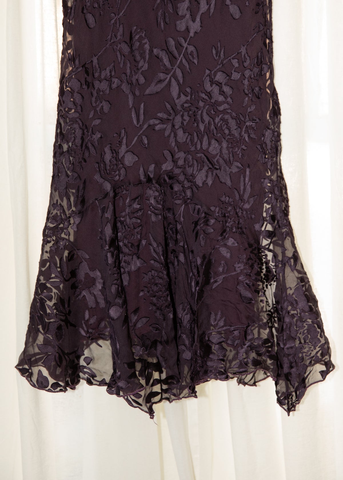 Vintage Plum Silk Floral Burnout Maxi Dress