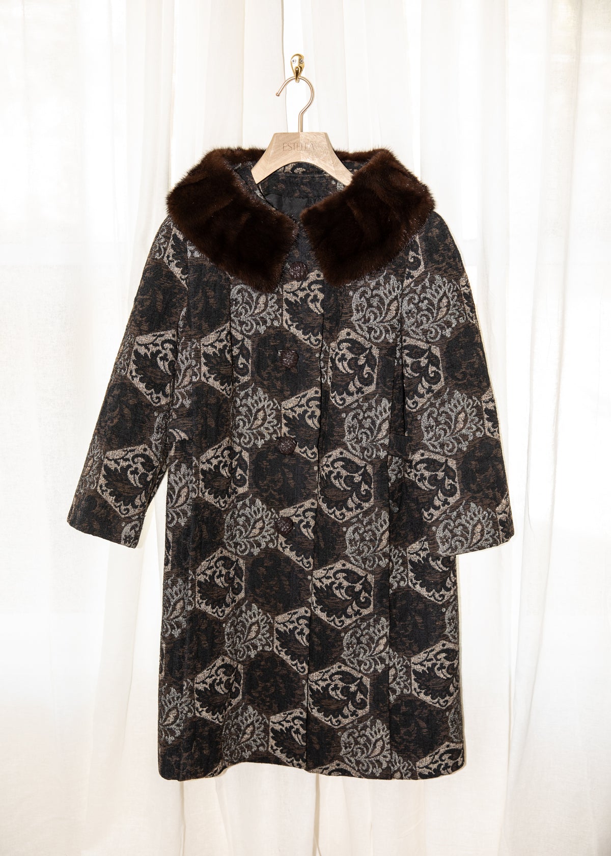 Vintage 1960s Tapestry Coat with Mink Fur Collar