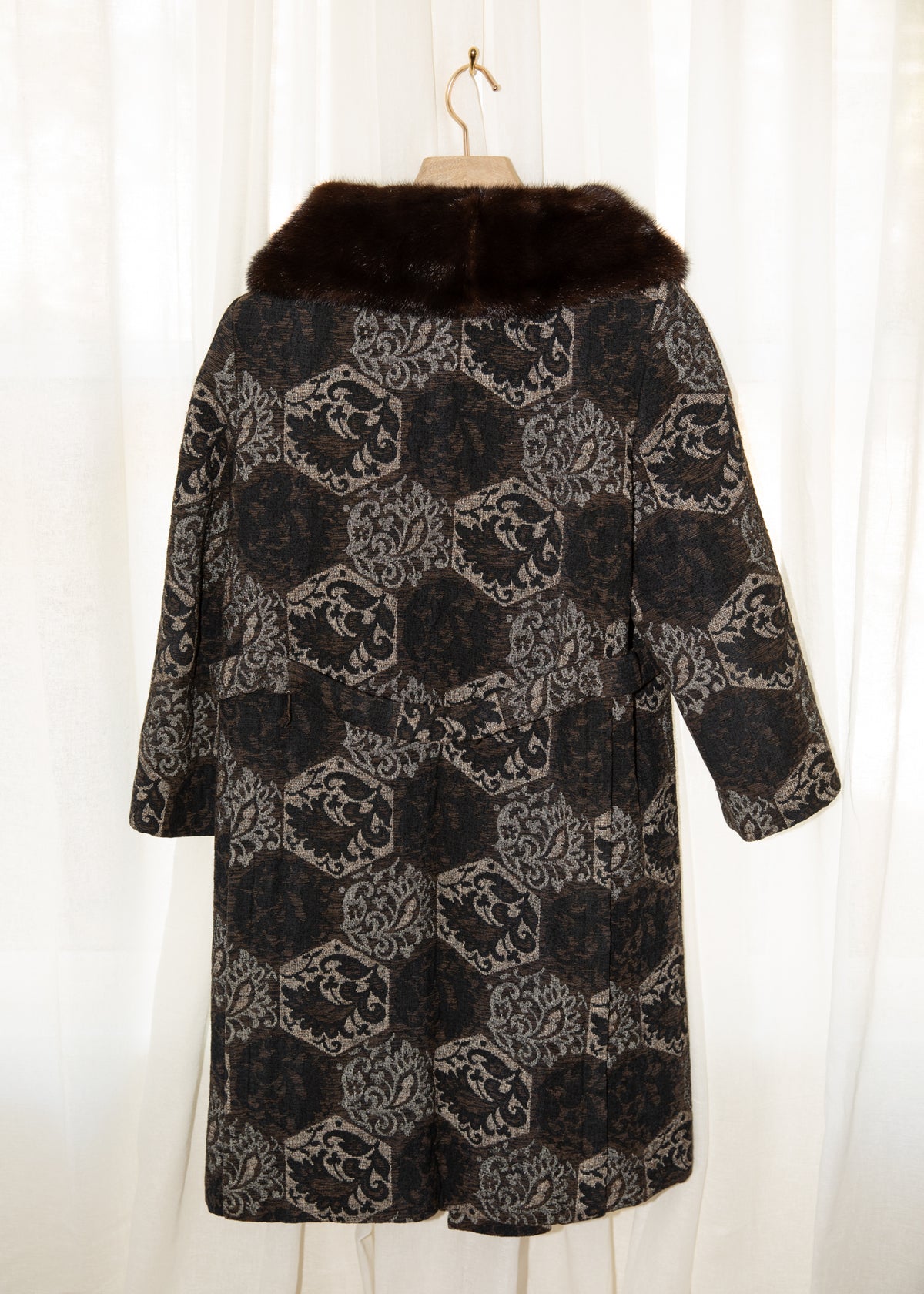 Vintage 1960s Tapestry Coat with Mink Fur Collar