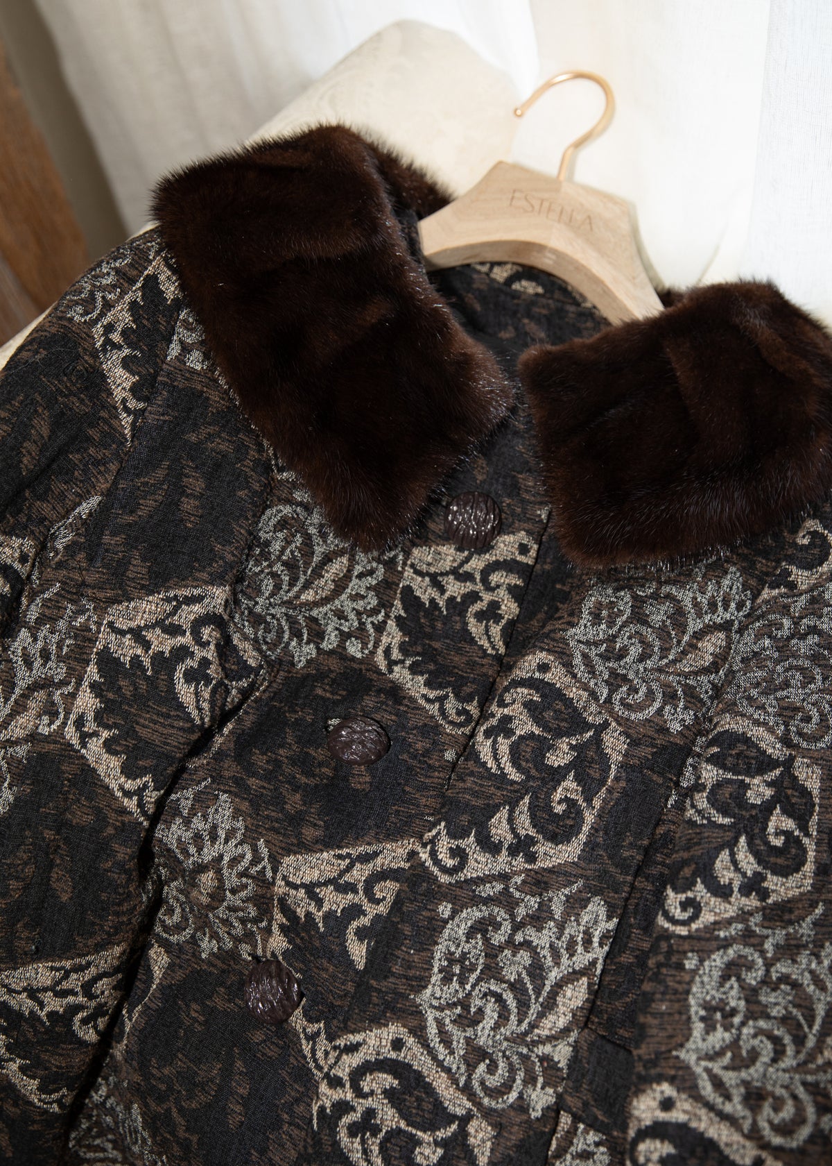 Vintage 1960s Tapestry Coat with Mink Fur Collar
