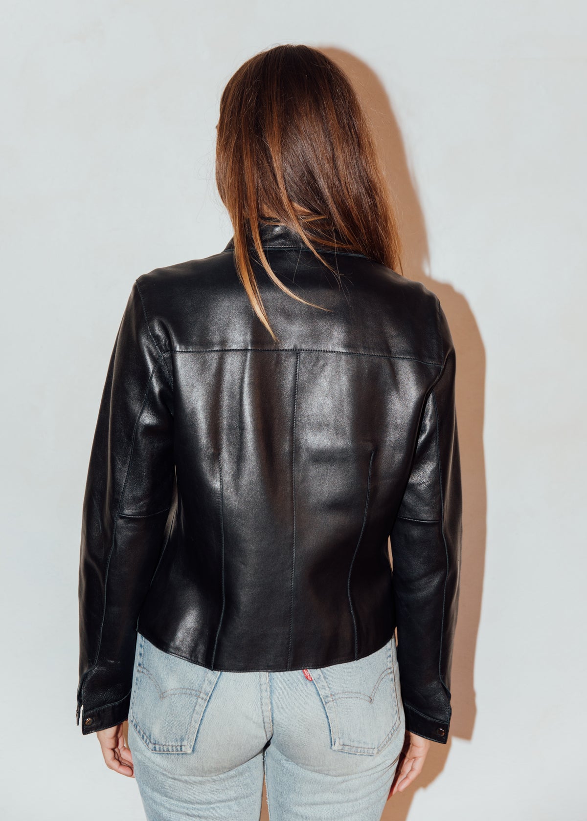 Vintage Snap-Front Leather Shirt Jacket
