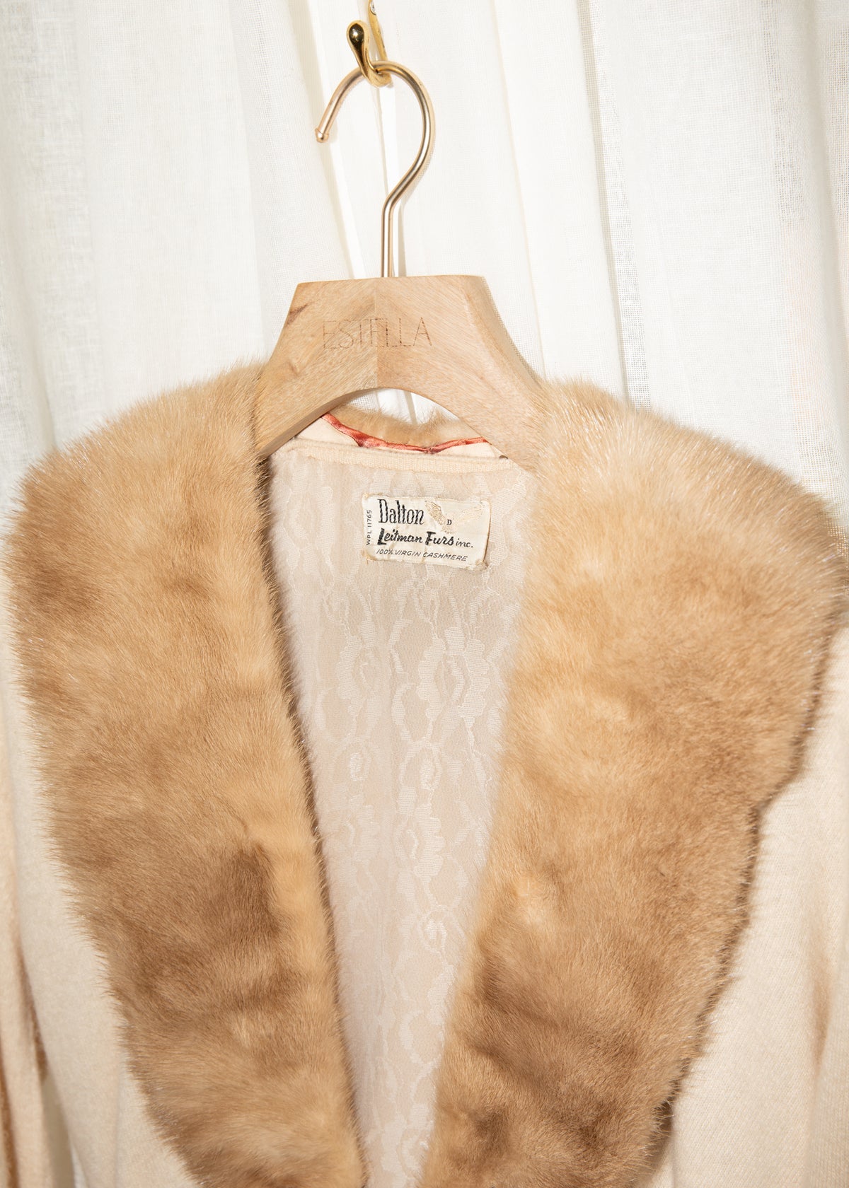 Vintage 1960s Dalton Cashmere Cardigan with Mink Collar in Ivory