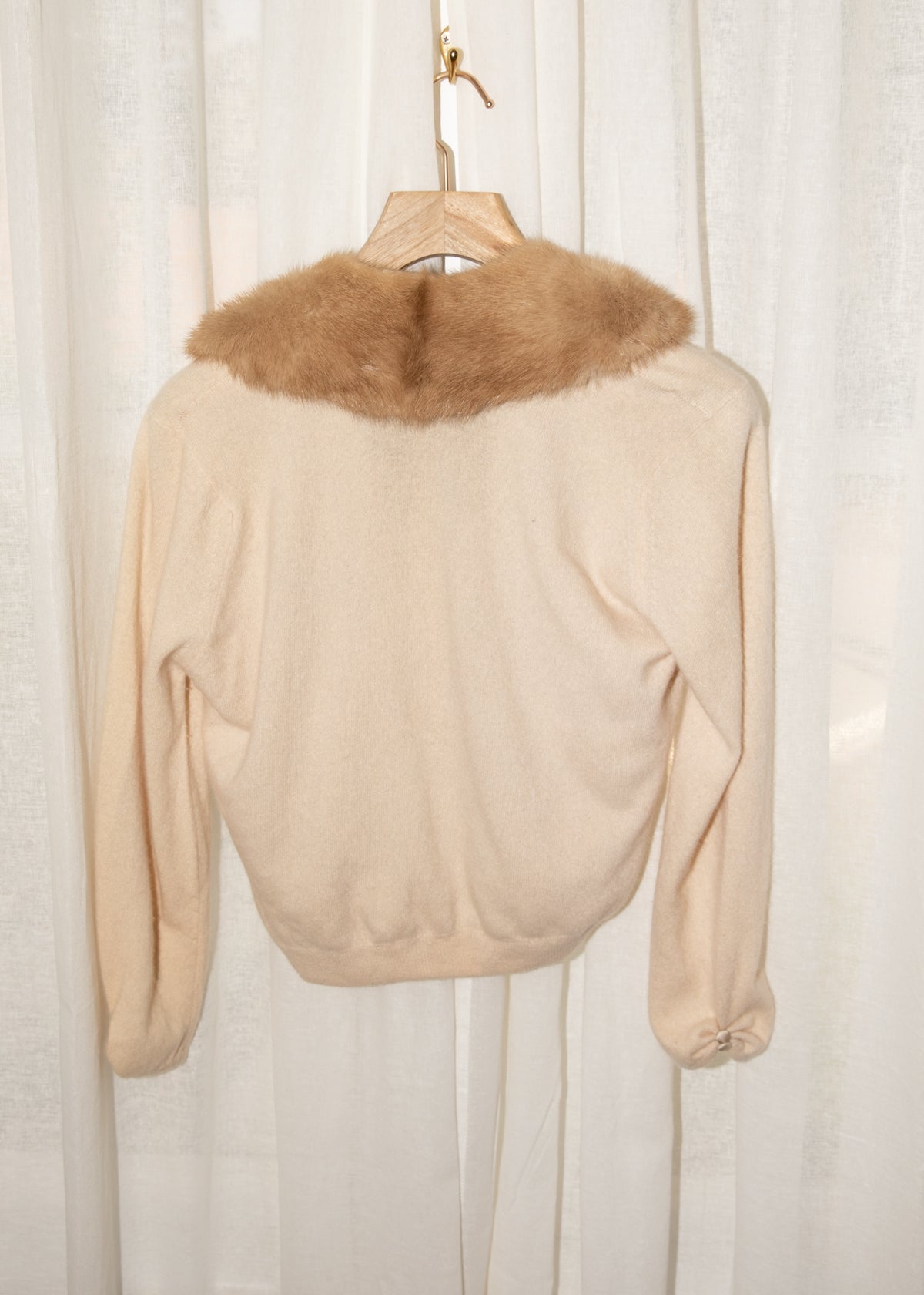 Vintage 1960s Dalton Cashmere Cardigan with Mink Collar in Ivory