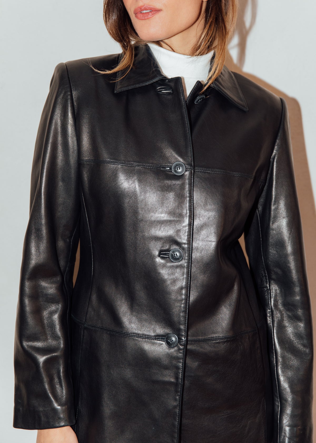 Vintage Black Leather Mid Length Jacket