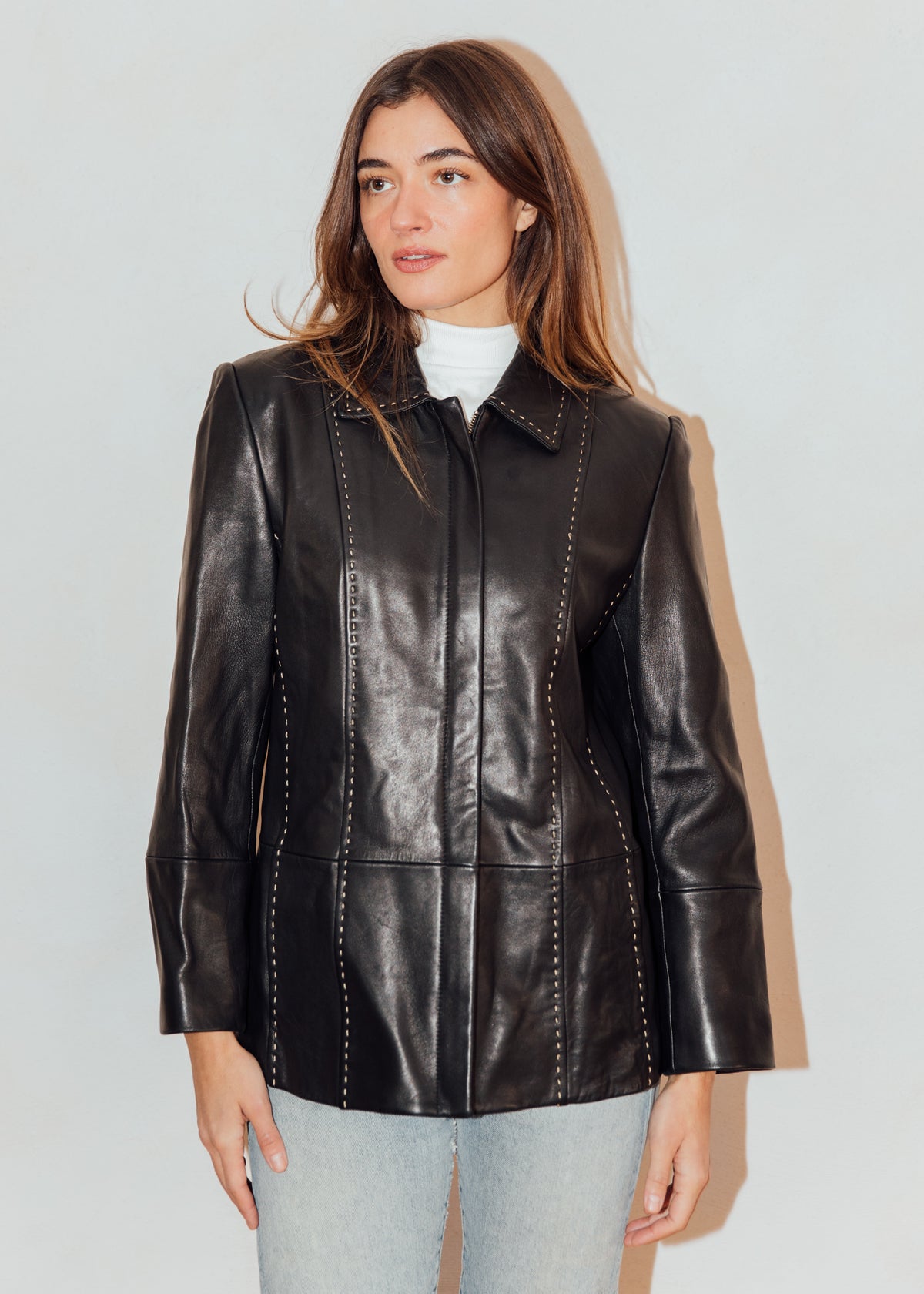 Vintage Stitched Black Leather Jacket