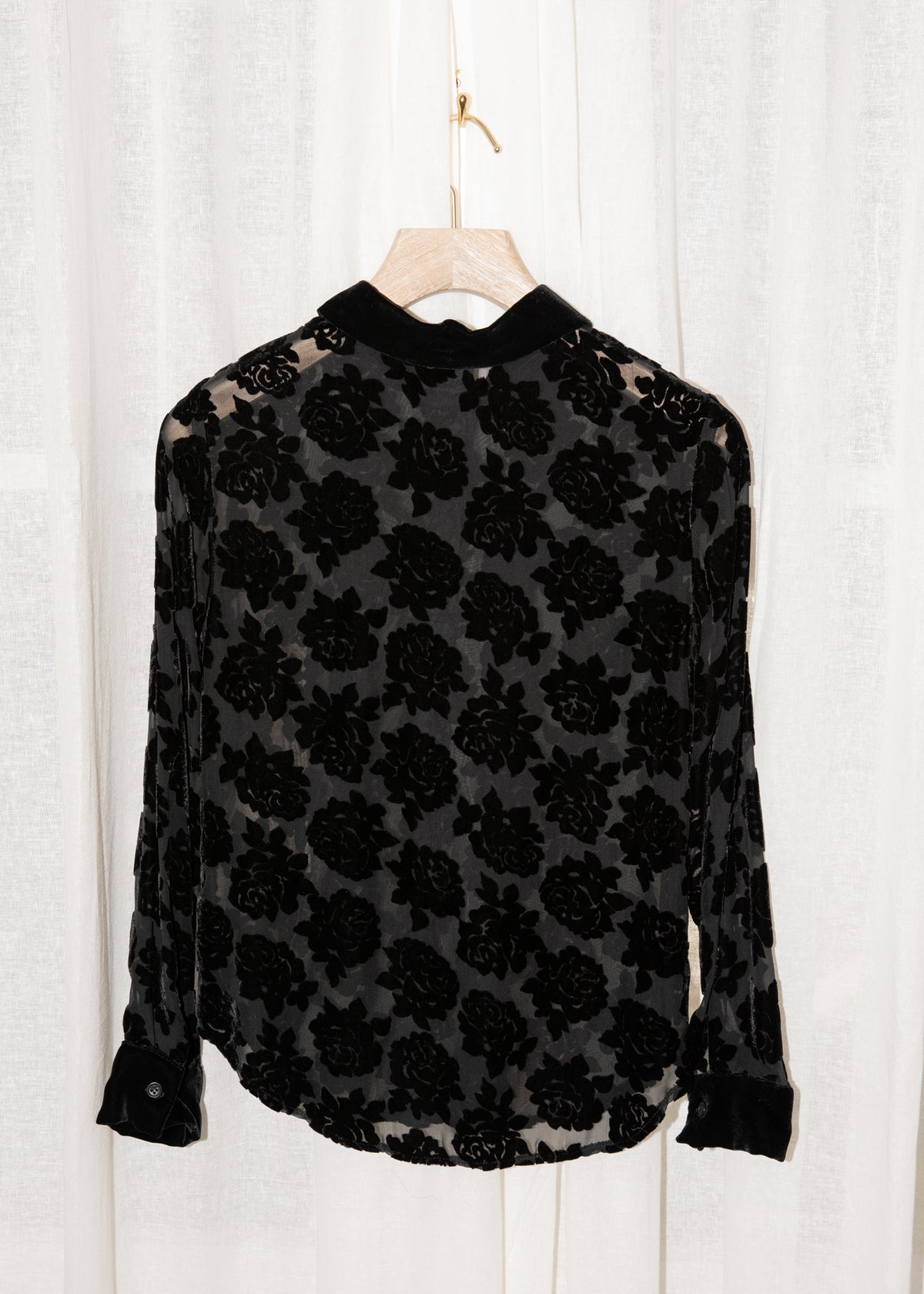 Vintage 1990s Black Silk Blend Velvet Rose Blouse