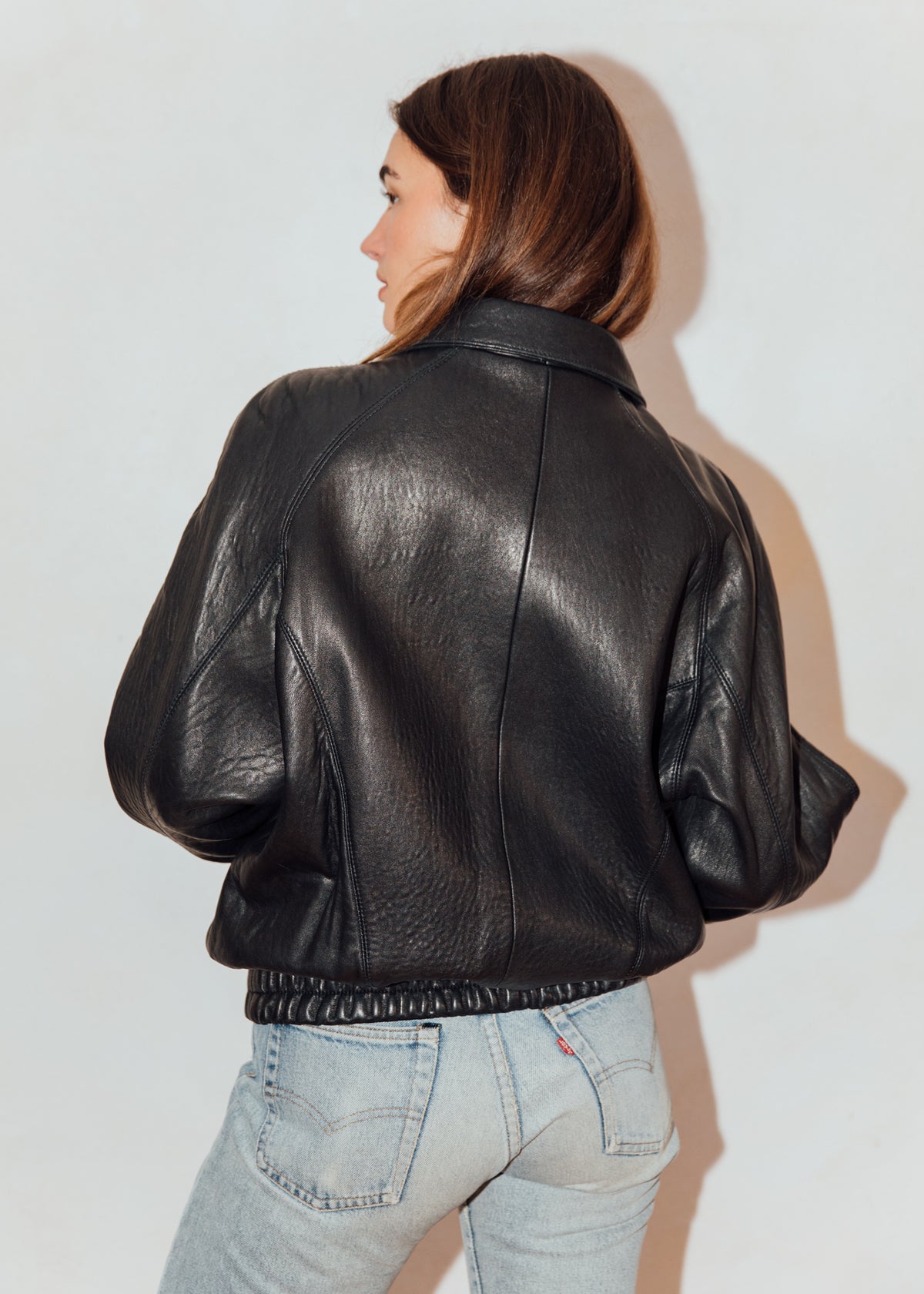 Vintage Black Leather Bomber Jacket