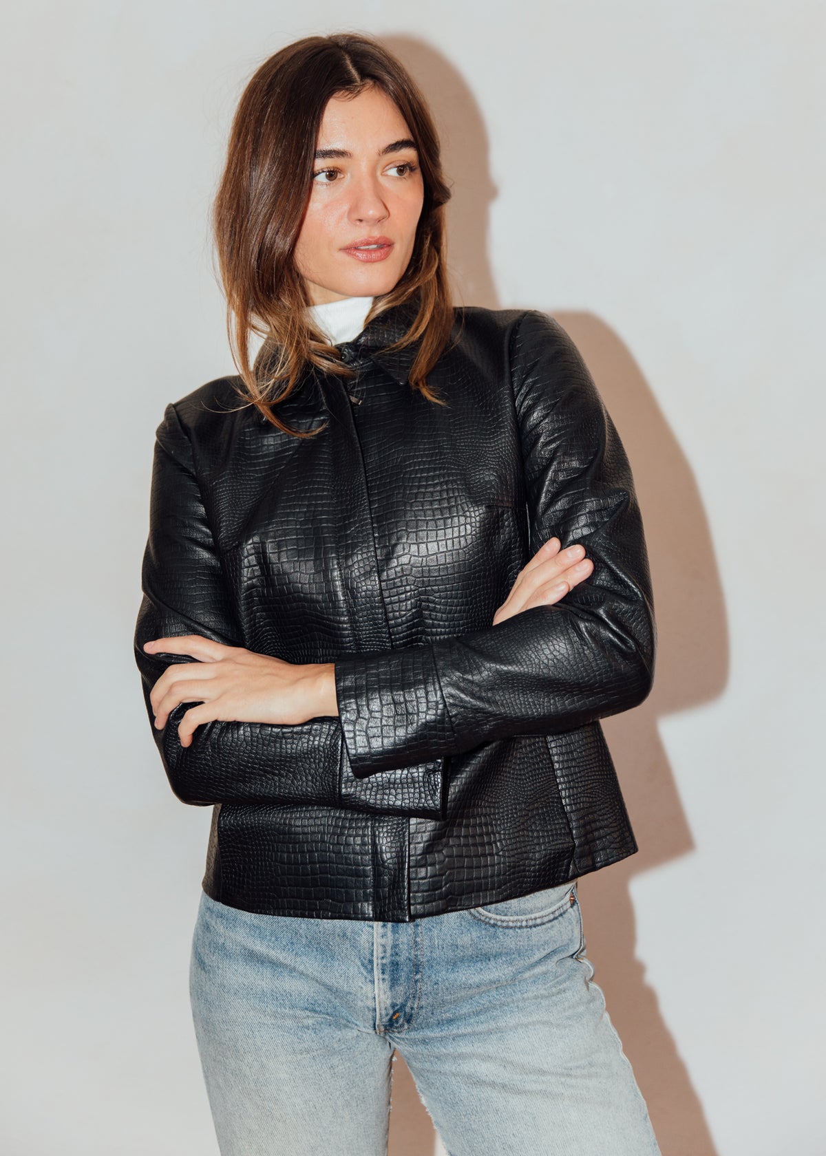 Vintage Y2K Embossed  Black Leather Jacket