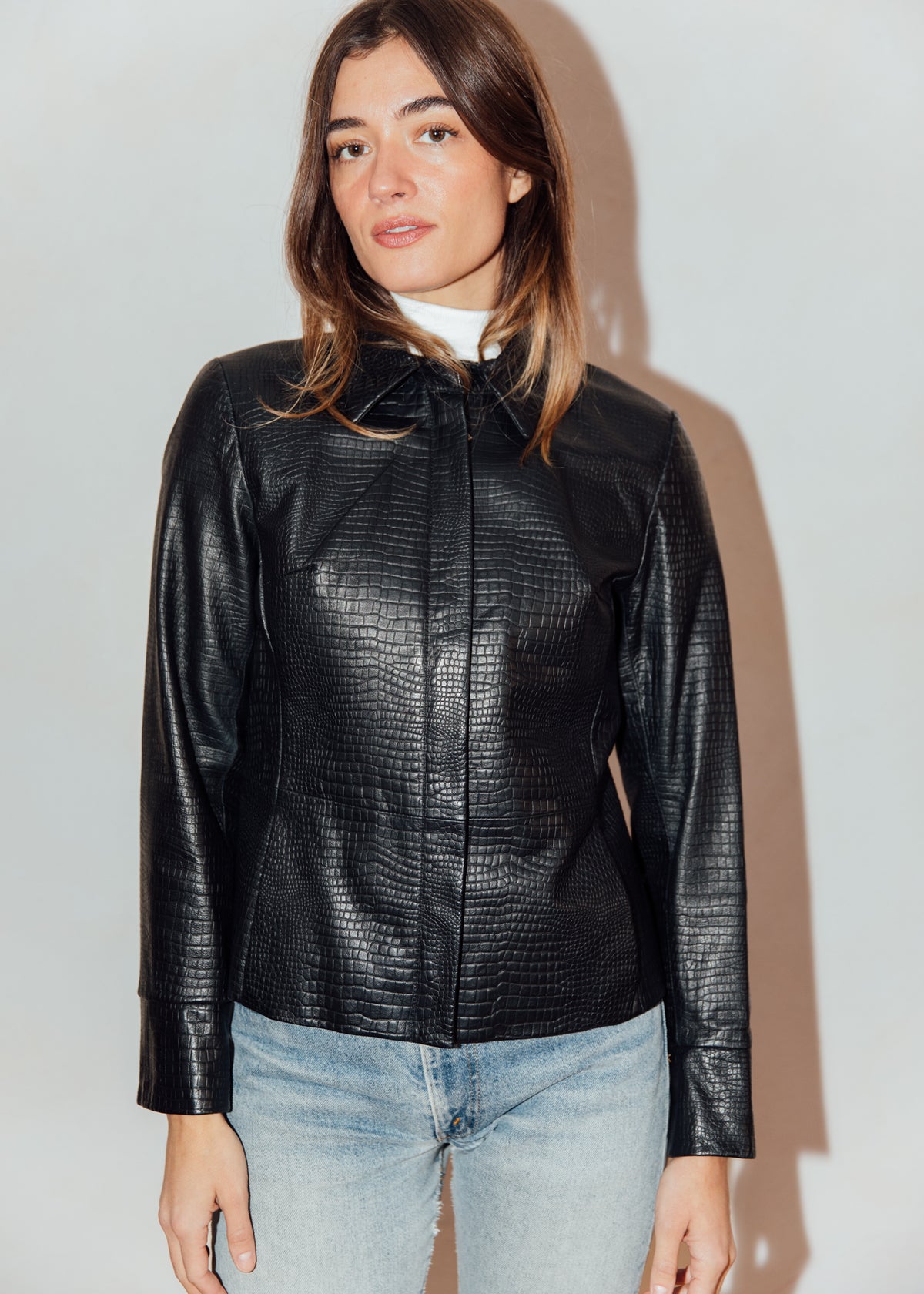 Vintage Y2K Embossed  Black Leather Jacket