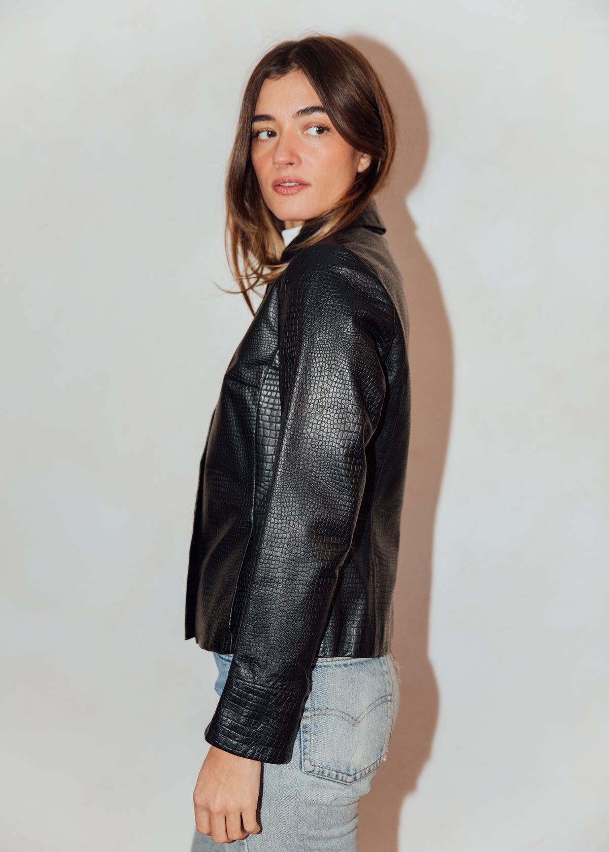 Vintage Y2K Embossed  Black Leather Jacket